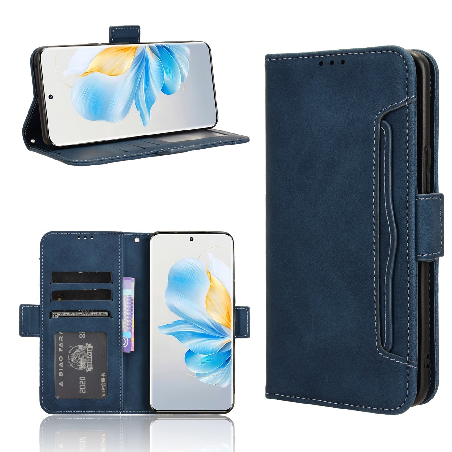 Honor 100 5G Skin Feel PU Leather Wallet Phone Case with Card Slots, Cash Pocket, Magnetic Closure, Built-In Stand, Full Protection TPU Cover