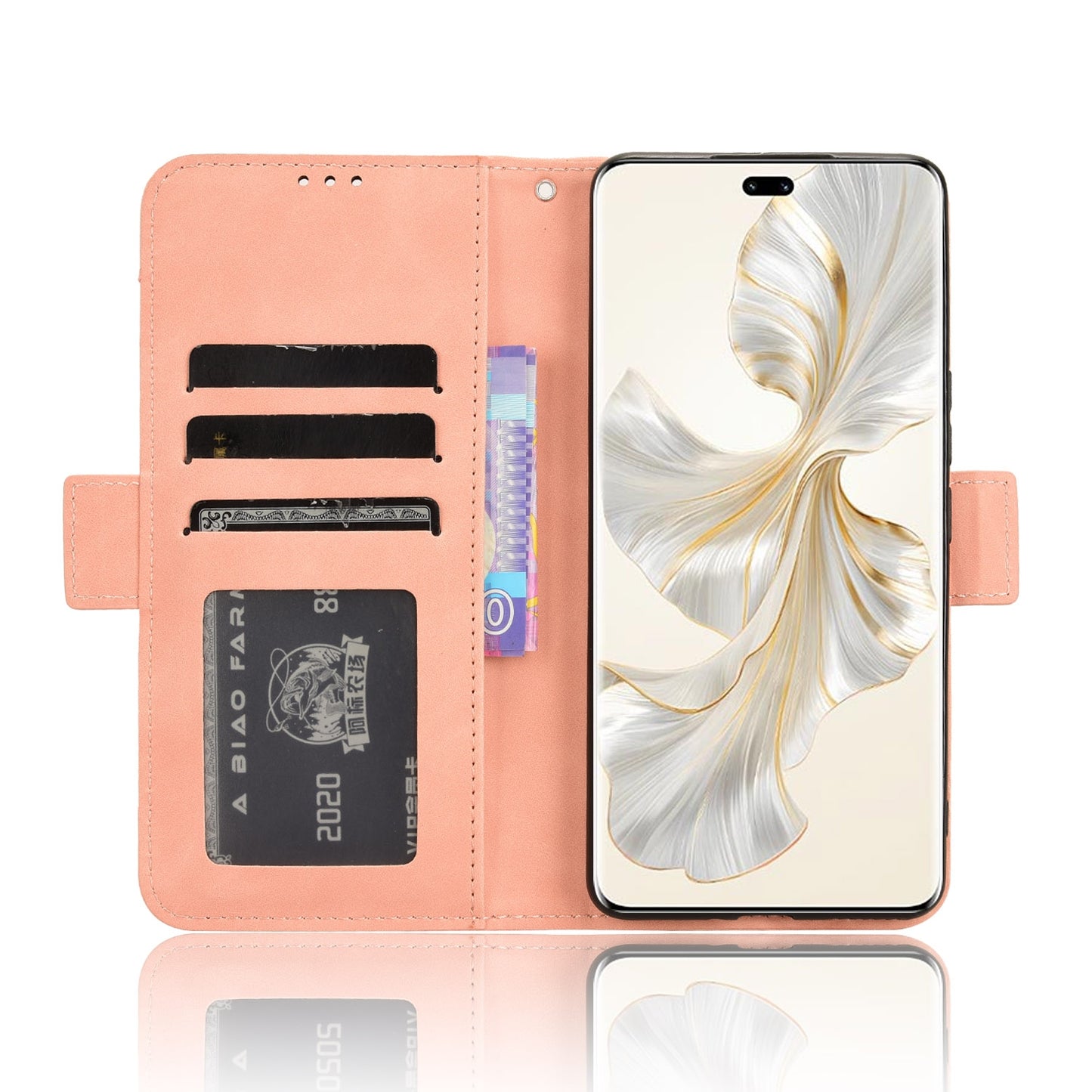 Honor 100 Pro 5G Skin Feel PU Leather Wallet Phone Case with Card Slots, Cash Pocket, Magnetic Closure, Built-In Stand, Full Protection TPU Cover