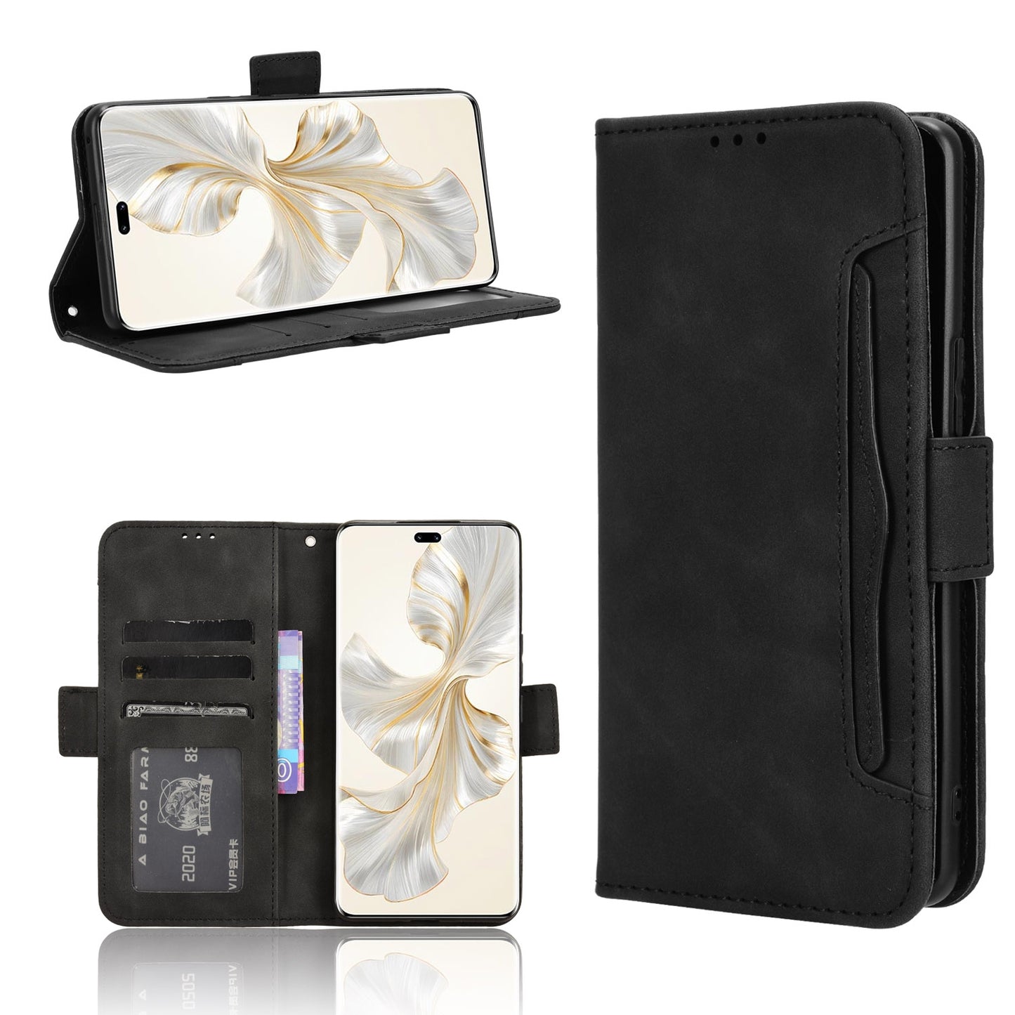 Honor 100 Pro 5G Skin Feel PU Leather Wallet Phone Case with Card Slots, Cash Pocket, Magnetic Closure, Built-In Stand, Full Protection TPU Cover