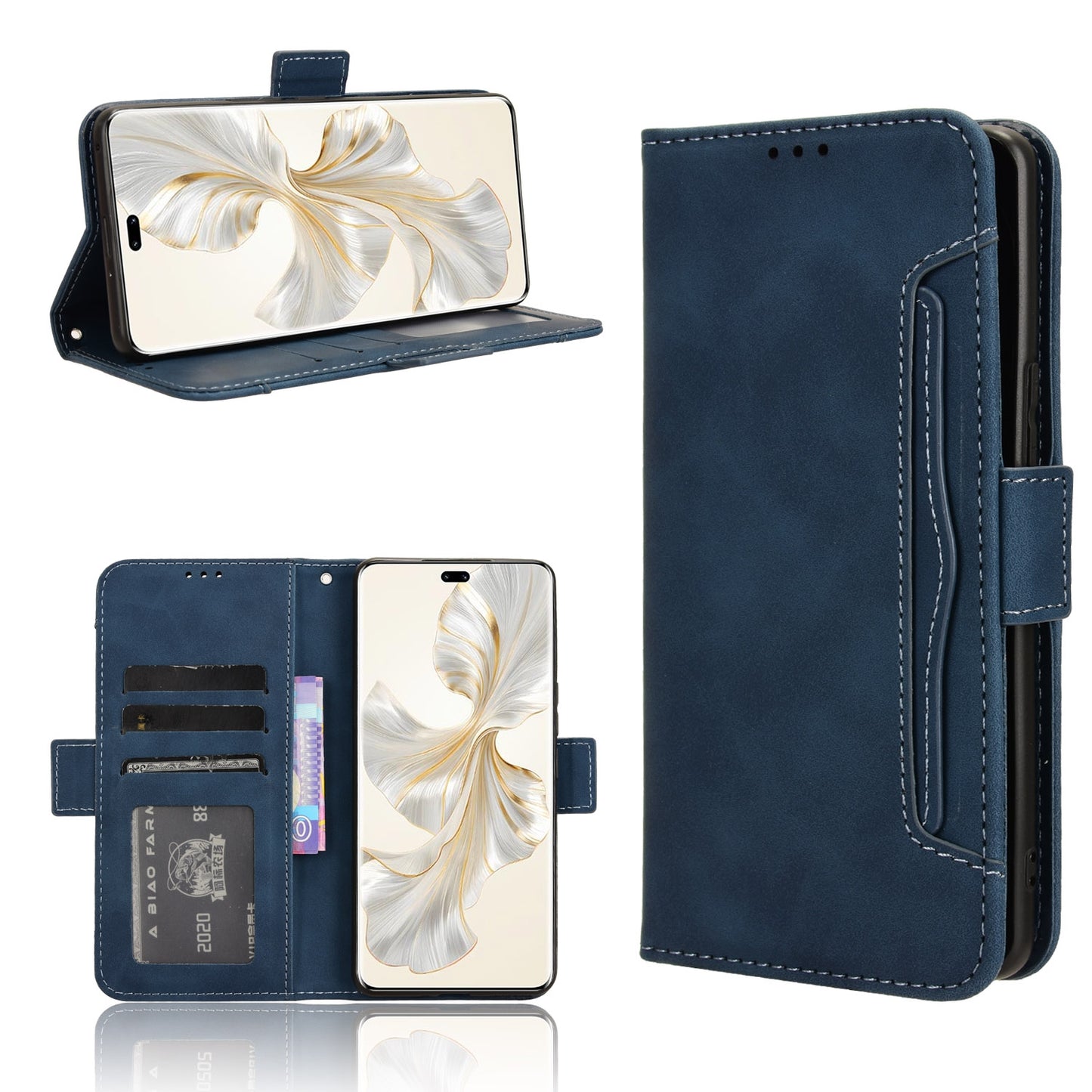 Honor 100 Pro 5G Skin Feel PU Leather Wallet Phone Case with Card Slots, Cash Pocket, Magnetic Closure, Built-In Stand, Full Protection TPU Cover