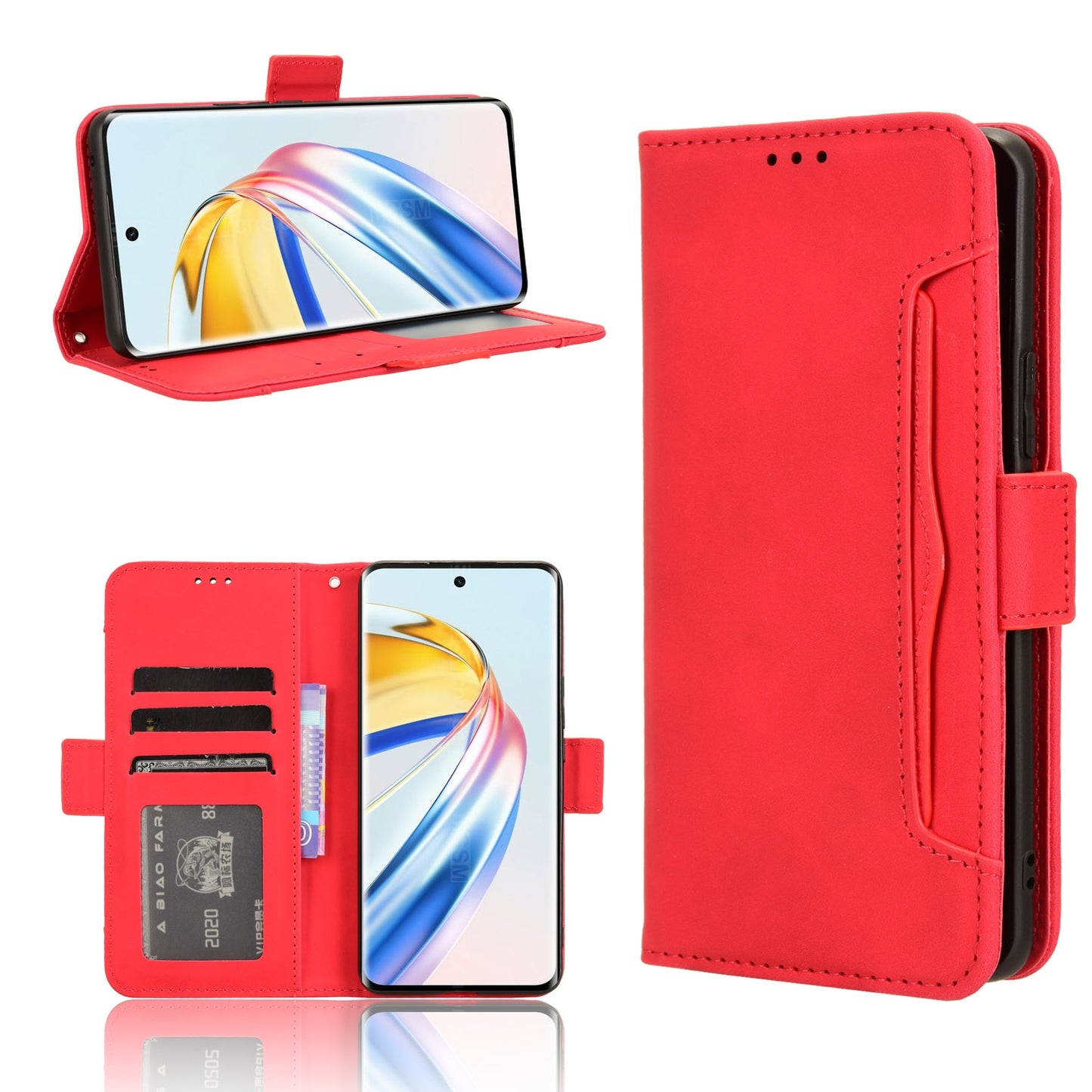 Honor X9b 5G Skin Feel PU Leather Wallet Phone Case with Card Slots, Cash Pocket, Magnetic Closure, Built-In Stand, Full Protection TPU Cover