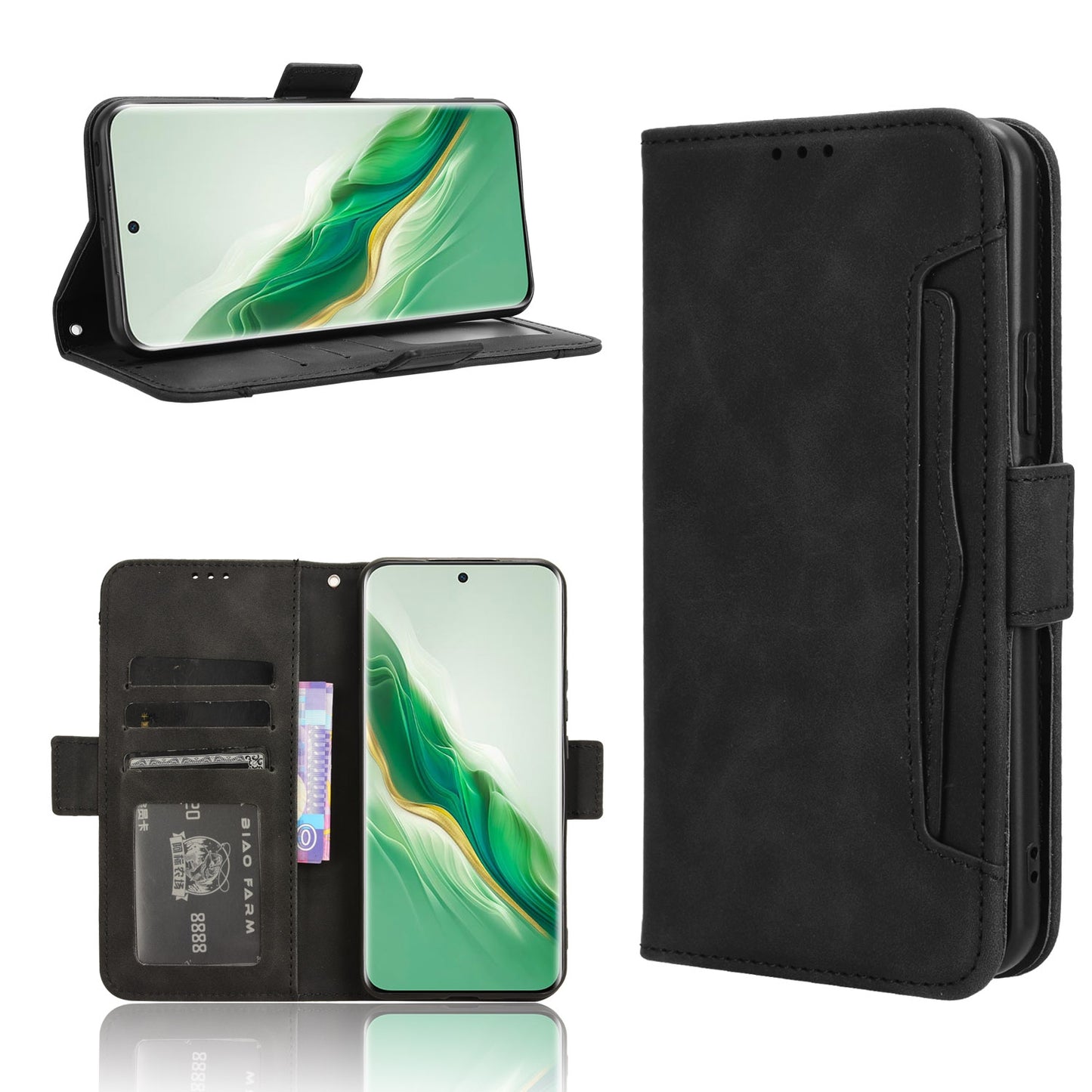 Honor Magic6 5G Skin Feel PU Leather Wallet Phone Case with Card Slots, Cash Pocket, Magnetic Closure, Built-In Stand, Full Protection TPU Cover