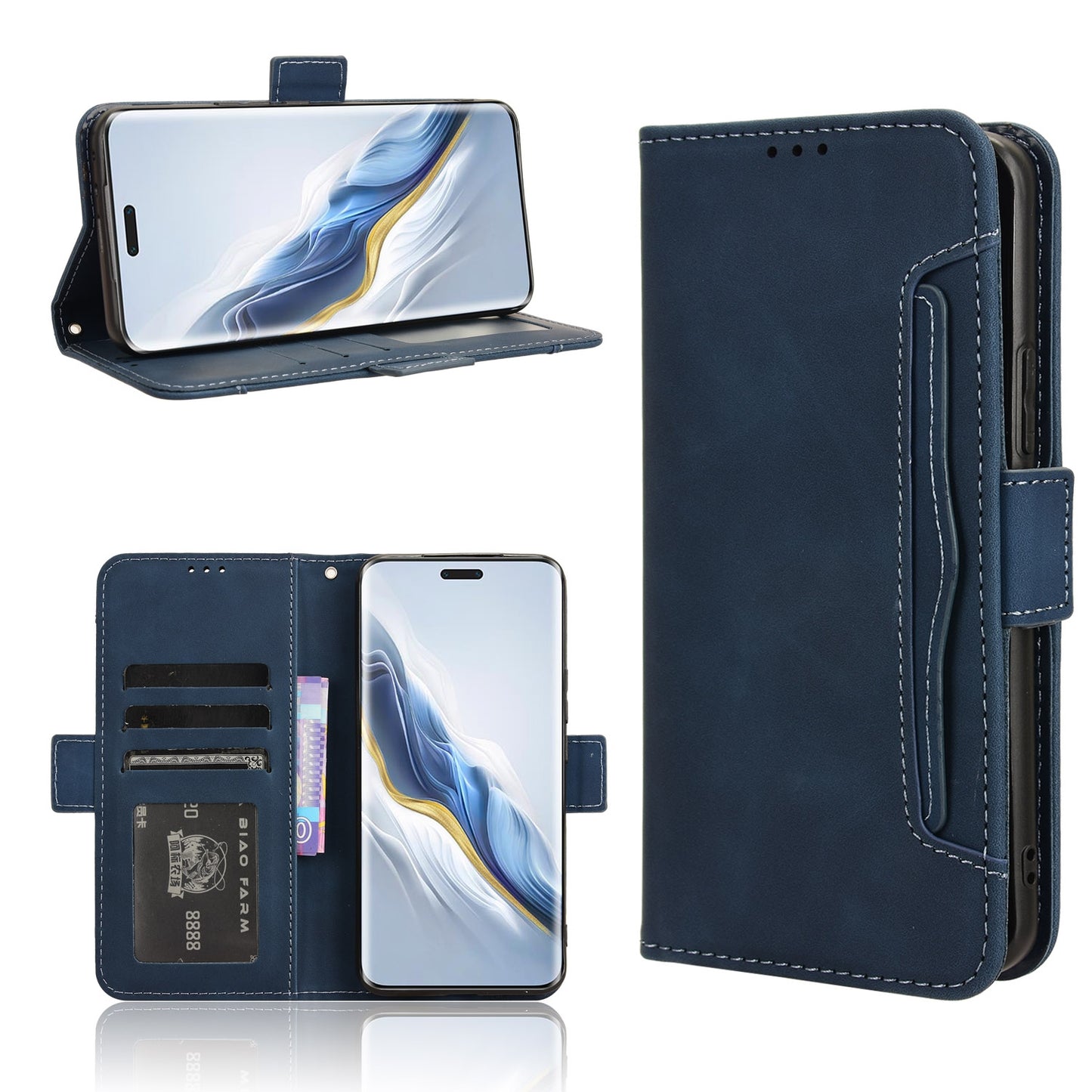 Honor Magic6 Pro Skin Feel PU Leather Wallet Phone Case with Card Slots, Cash Pocket, Magnetic Closure, Built-In Stand, Full Protection TPU Cover