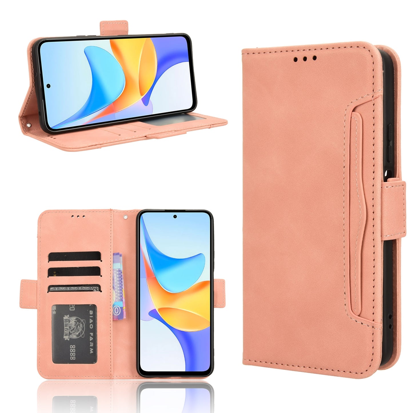 Honor Play 50 Plus Skin Feel PU Leather Wallet Phone Case with Card Slots, Cash Pocket, Magnetic Closure, Built-In Stand, Full Protection TPU Cover