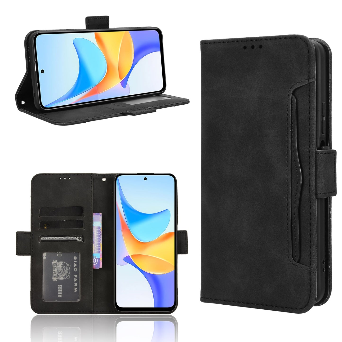 Honor Play 50 Plus Skin Feel PU Leather Wallet Phone Case with Card Slots, Cash Pocket, Magnetic Closure, Built-In Stand, Full Protection TPU Cover