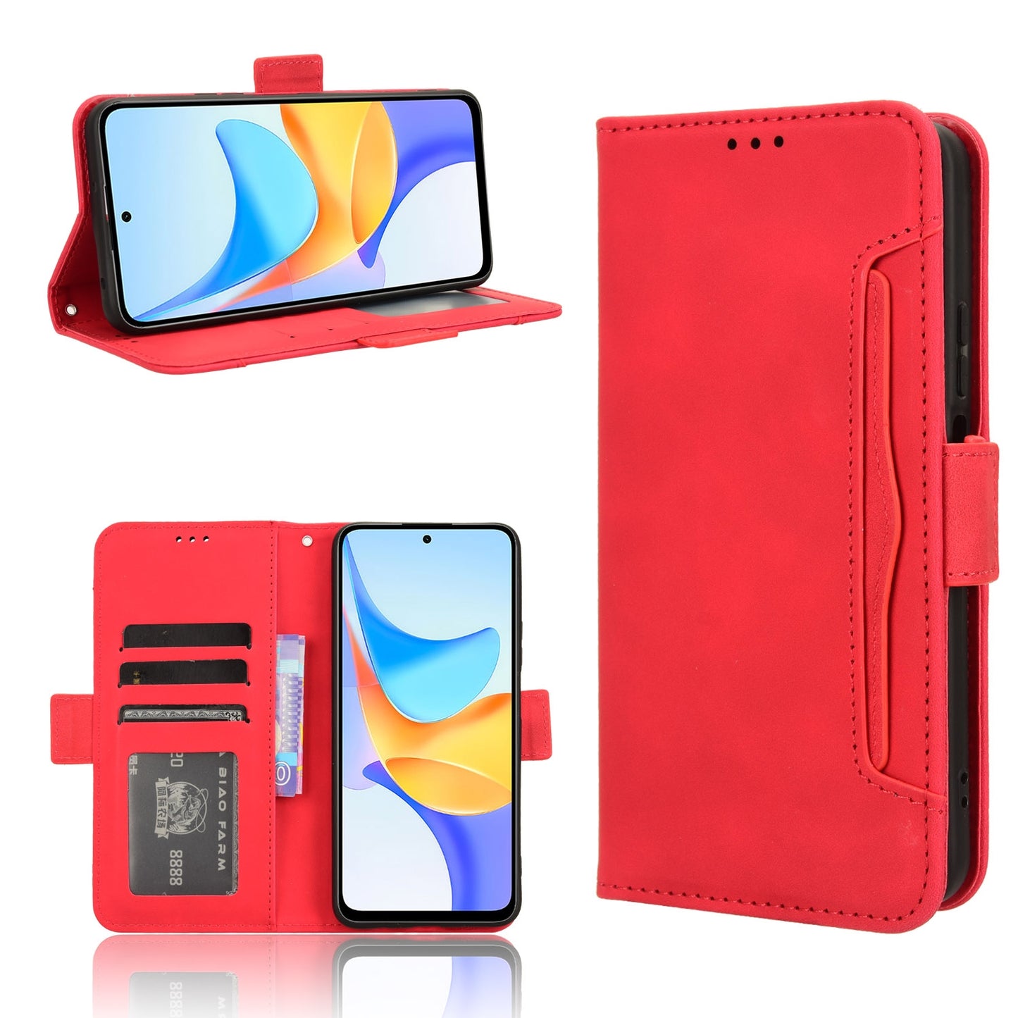 Honor Play 50 Plus Skin Feel PU Leather Wallet Phone Case with Card Slots, Cash Pocket, Magnetic Closure, Built-In Stand, Full Protection TPU Cover