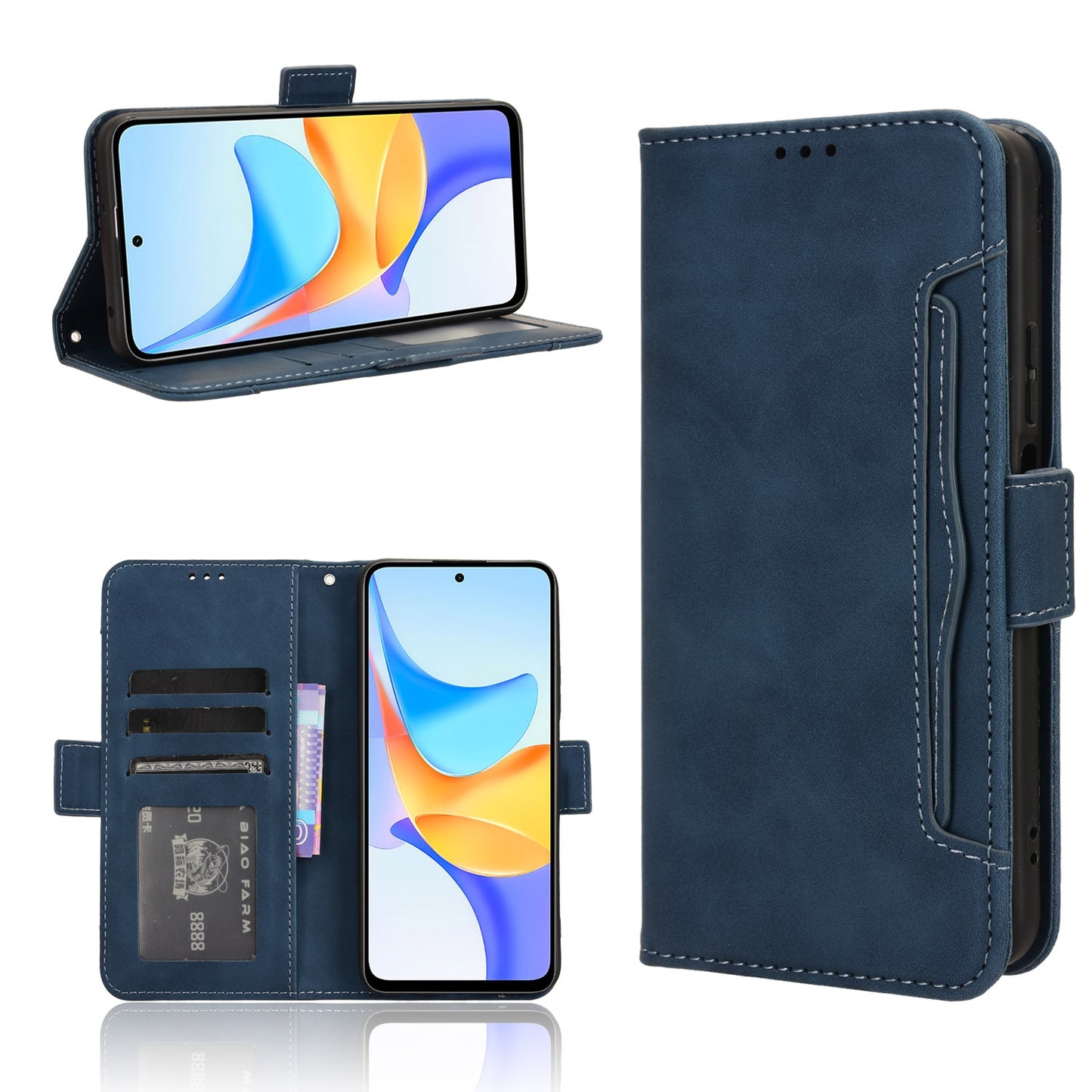 Honor Play 50 Plus Skin Feel PU Leather Wallet Phone Case with Card Slots, Cash Pocket, Magnetic Closure, Built-In Stand, Full Protection TPU Cover