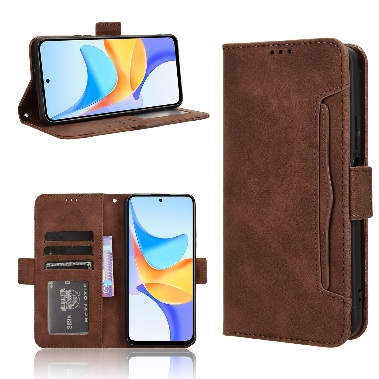 Honor Play 50 Plus Skin Feel PU Leather Wallet Phone Case with Card Slots, Cash Pocket, Magnetic Closure, Built-In Stand, Full Protection TPU Cover