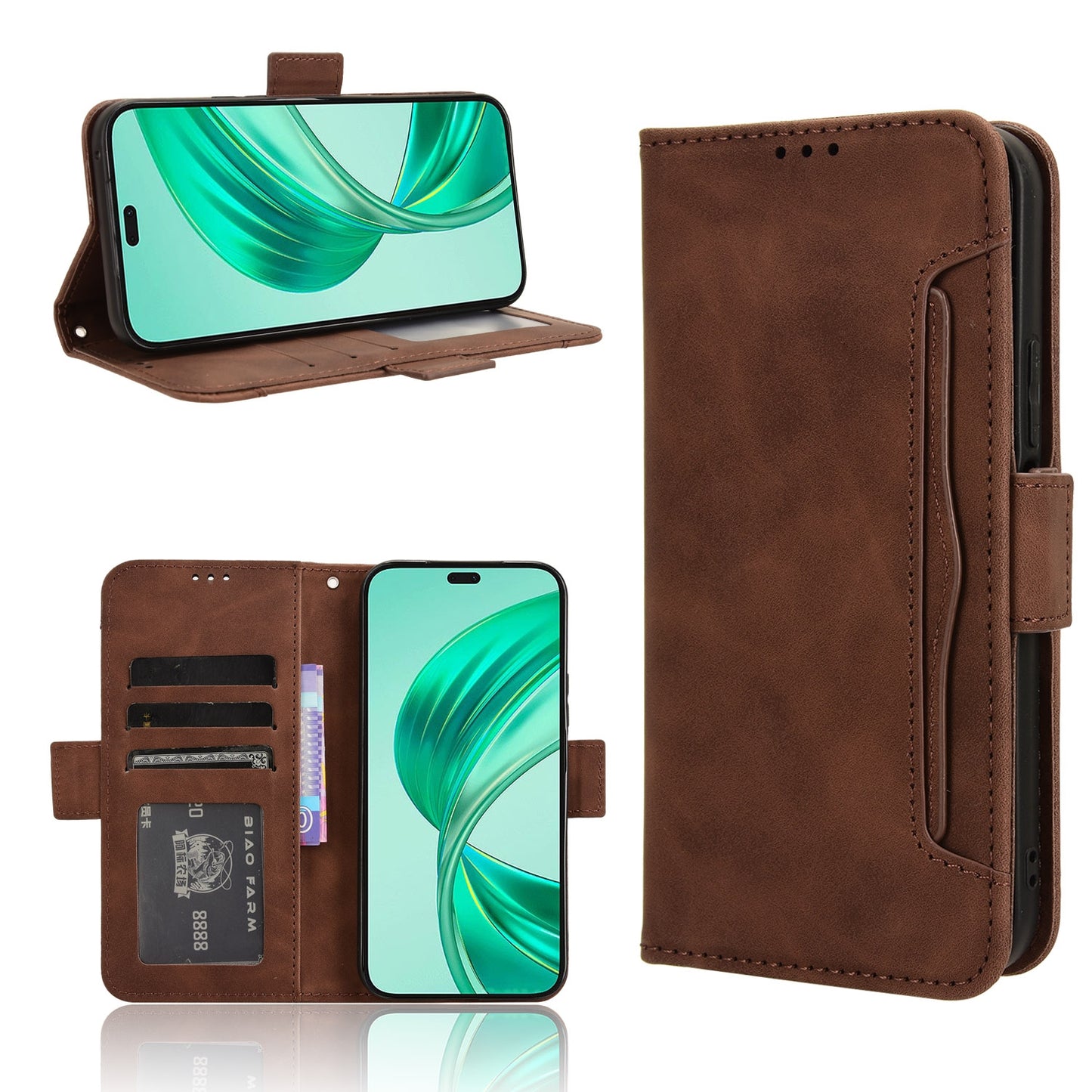 Honor X8b 4G Skin Feel PU Leather Wallet Phone Case with Card Slots, Cash Pocket, Magnetic Closure, Built-In Stand, Full Protection TPU Cover