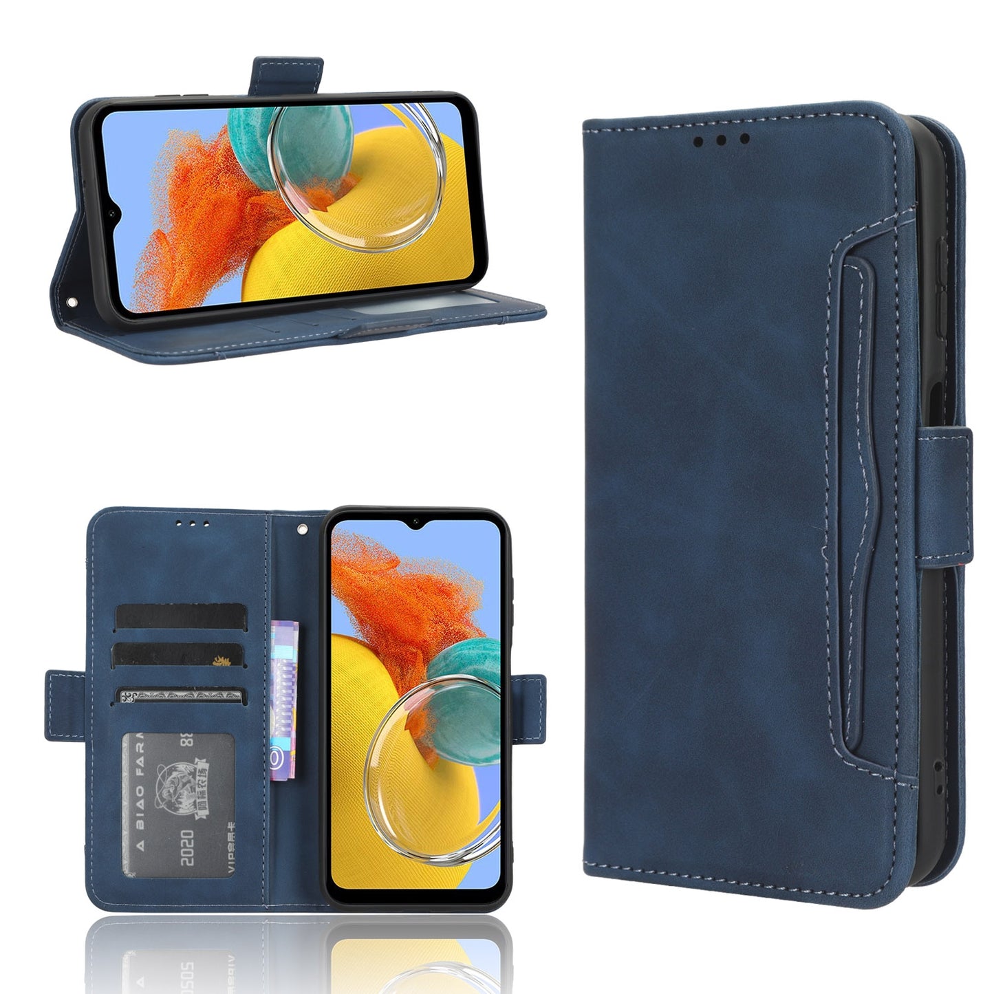 Samsung Galaxy M34 5G Skin Feel PU Leather Wallet Phone Case with Card Slots, Cash Pocket, Magnetic Closure, Built-In Stand, Full Protection TPU Cover