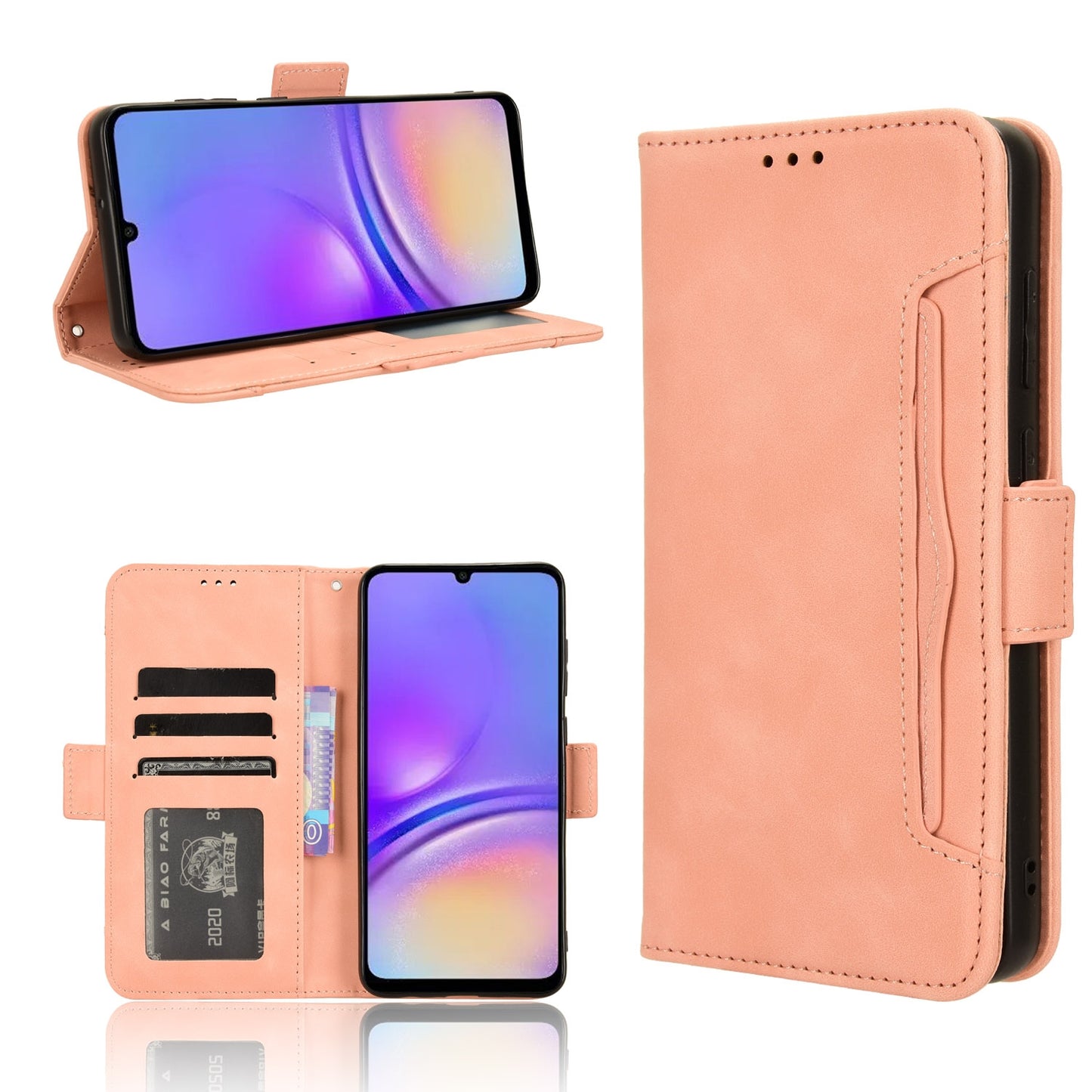 Samsung Galaxy A05 4G Skin Feel PU Leather Wallet Phone Case with Card Slots, Cash Pocket, Magnetic Closure, Built-In Stand, Full Protection TPU Cover