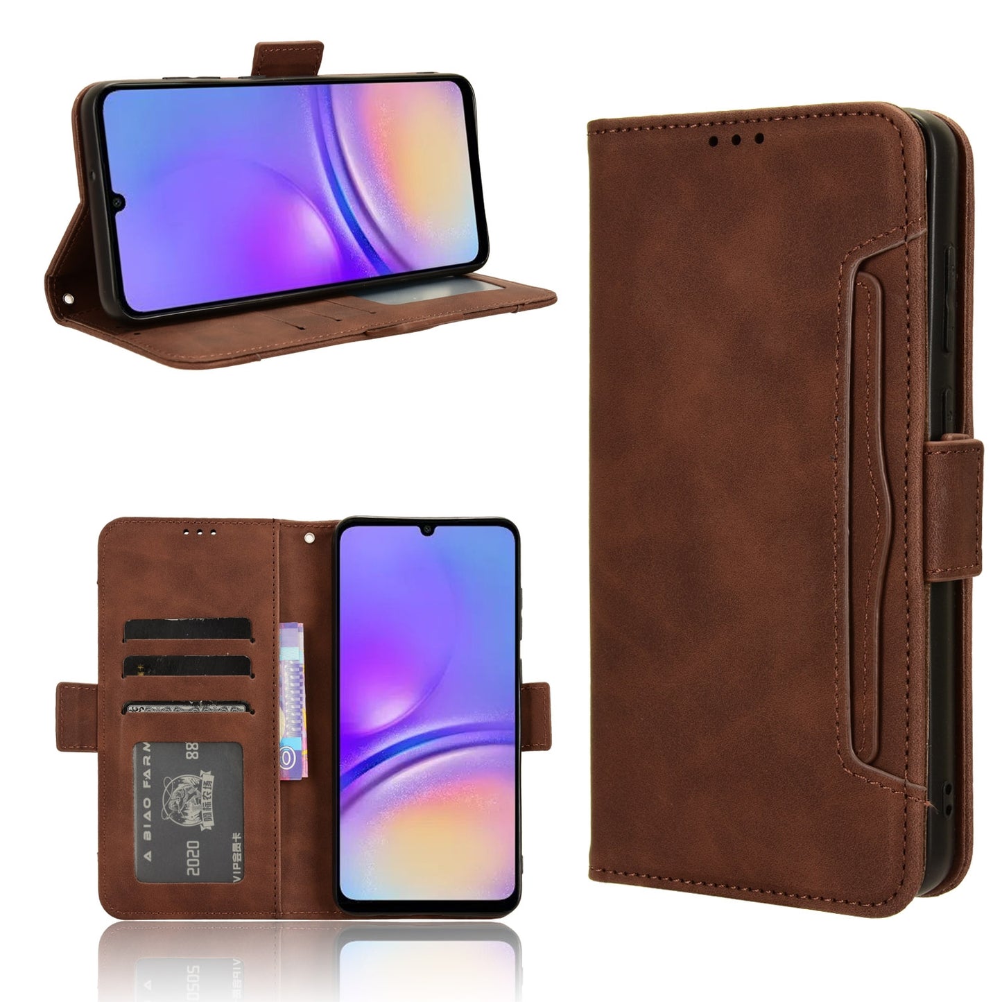 Samsung Galaxy A05 4G Skin Feel PU Leather Wallet Phone Case with Card Slots, Cash Pocket, Magnetic Closure, Built-In Stand, Full Protection TPU Cover