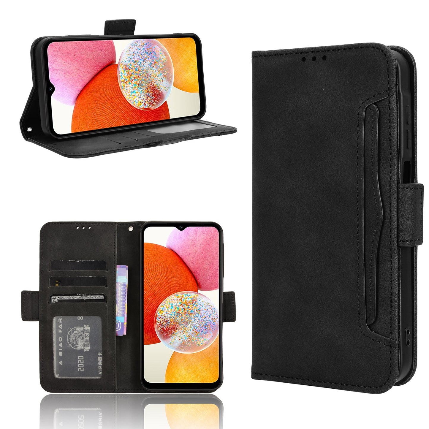 Samsung Galaxy A15 Skin Feel PU Leather Wallet Phone Case with Card Slots, Cash Pocket, Magnetic Closure, Built-In Stand, Full Protection TPU Cover