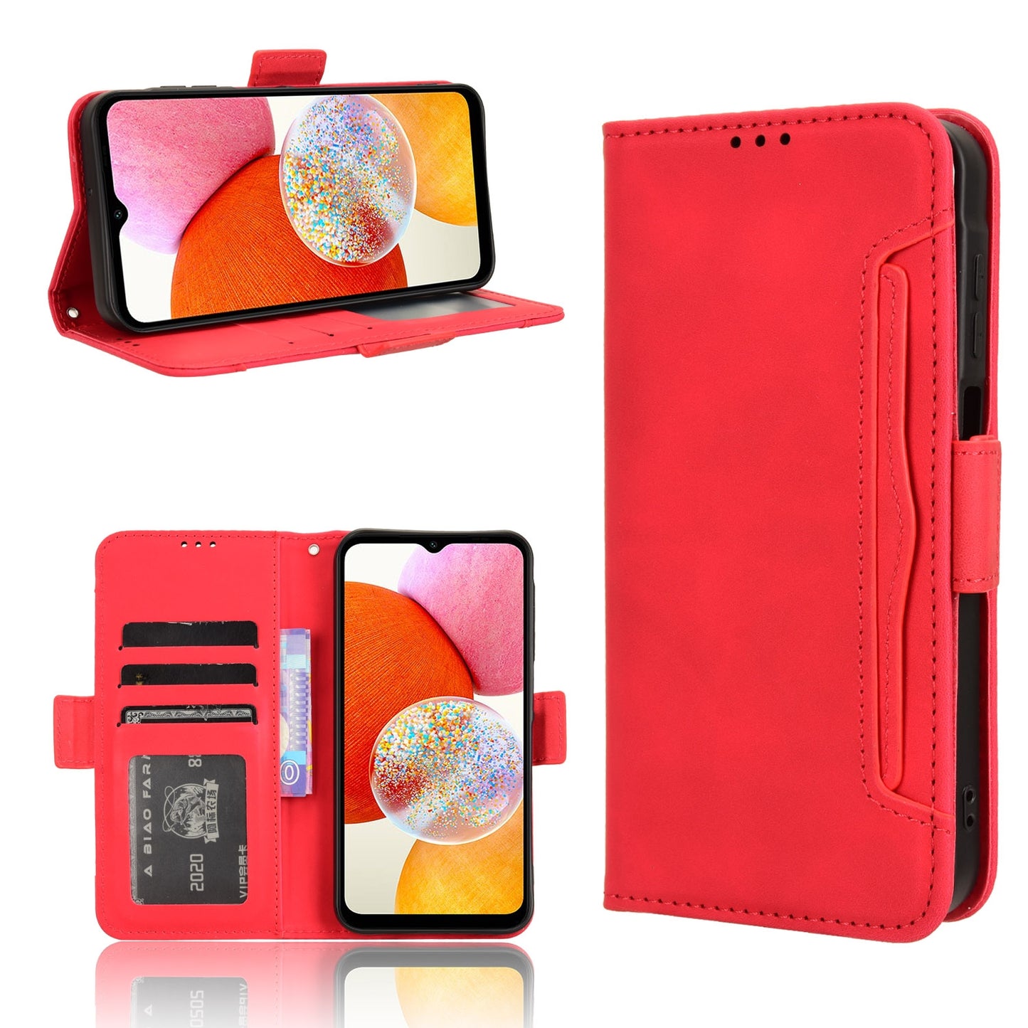 Samsung Galaxy A15 Skin Feel PU Leather Wallet Phone Case with Card Slots, Cash Pocket, Magnetic Closure, Built-In Stand, Full Protection TPU Cover