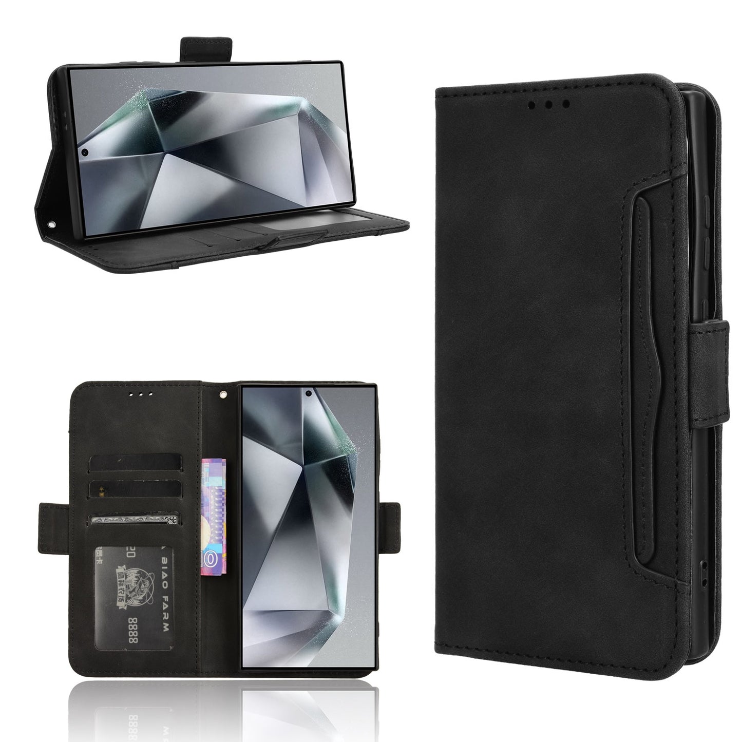 Samsung Galaxy S24 Ultra 5G Skin Feel PU Leather Wallet Phone Case with Card Slots, Cash Pocket, Magnetic Closure, Built-In Stand, Full Protection TPU Cover