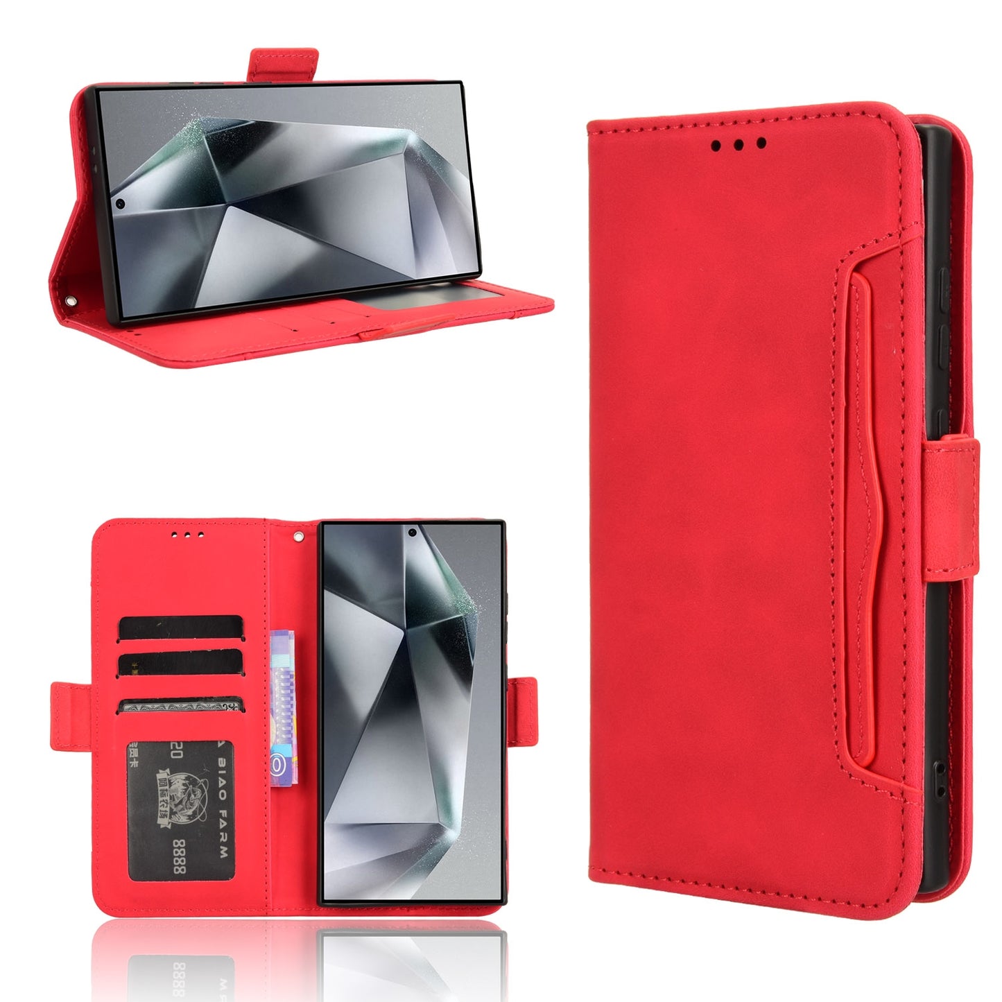 Samsung Galaxy S24 Ultra 5G Skin Feel PU Leather Wallet Phone Case with Card Slots, Cash Pocket, Magnetic Closure, Built-In Stand, Full Protection TPU Cover