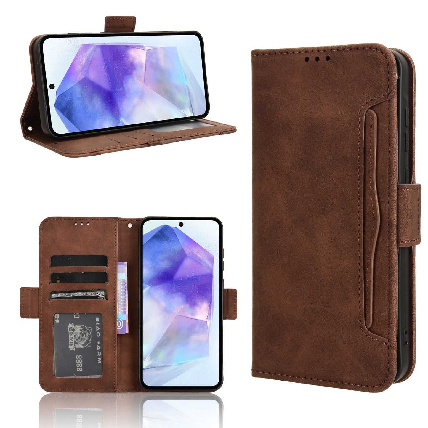 Samsung Galaxy A55 5G Skin Feel PU Leather Wallet Phone Case with Card Slots, Cash Pocket, Magnetic Closure, Built-In Stand, Full Protection TPU Cover