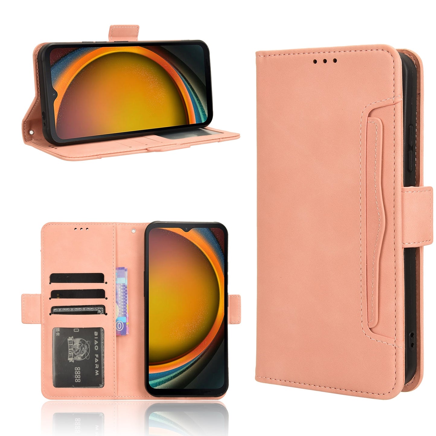 Samsung Galaxy Xcover 7 Skin Feel PU Leather Wallet Phone Case with Card Slots, Cash Pocket, Magnetic Closure, Built-In Stand, Full Protection TPU Cover