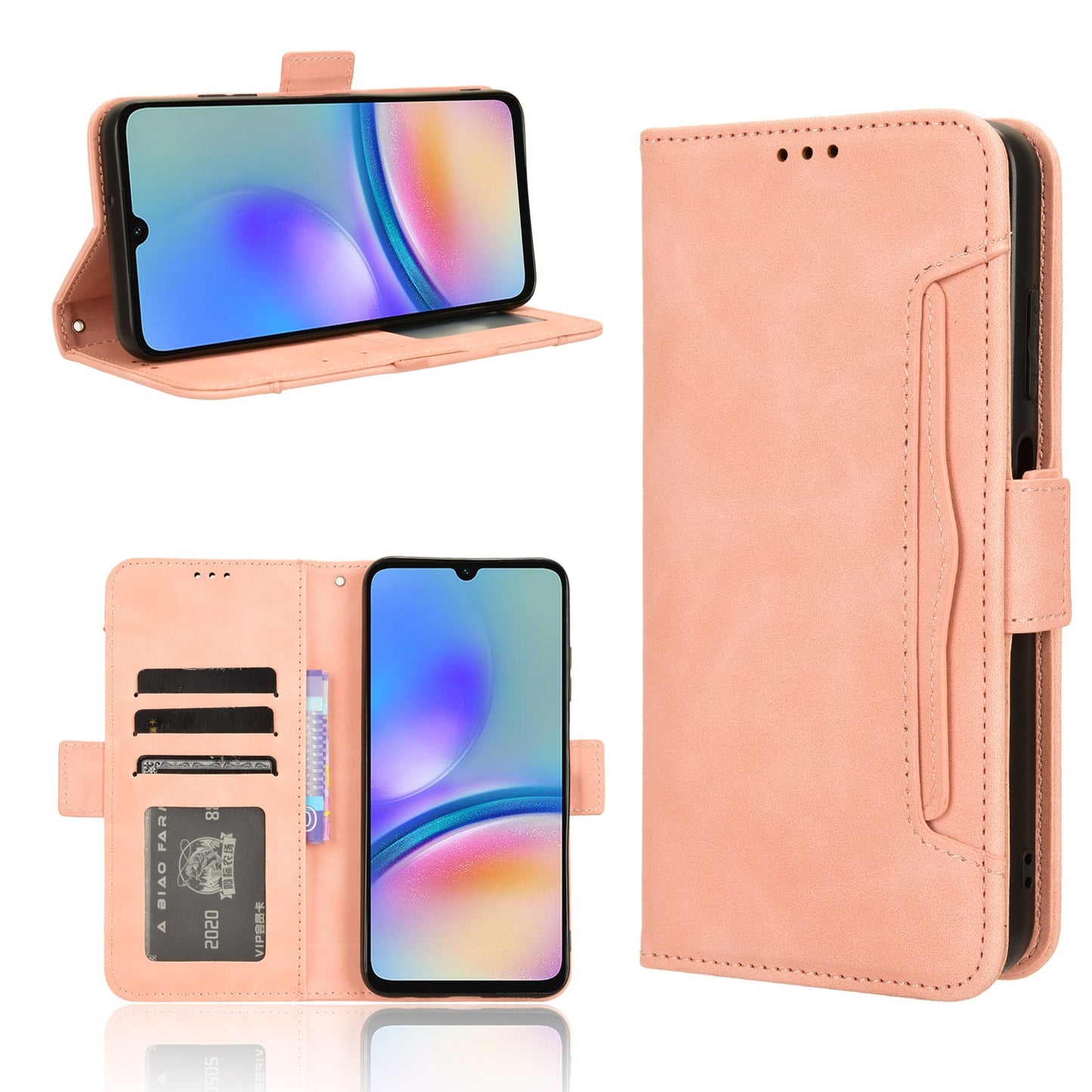 Samsung Galaxy A05s Skin Feel PU Leather Wallet Phone Case with Card Slots, Cash Pocket, Magnetic Closure, Built-In Stand, Full Protection TPU Cover