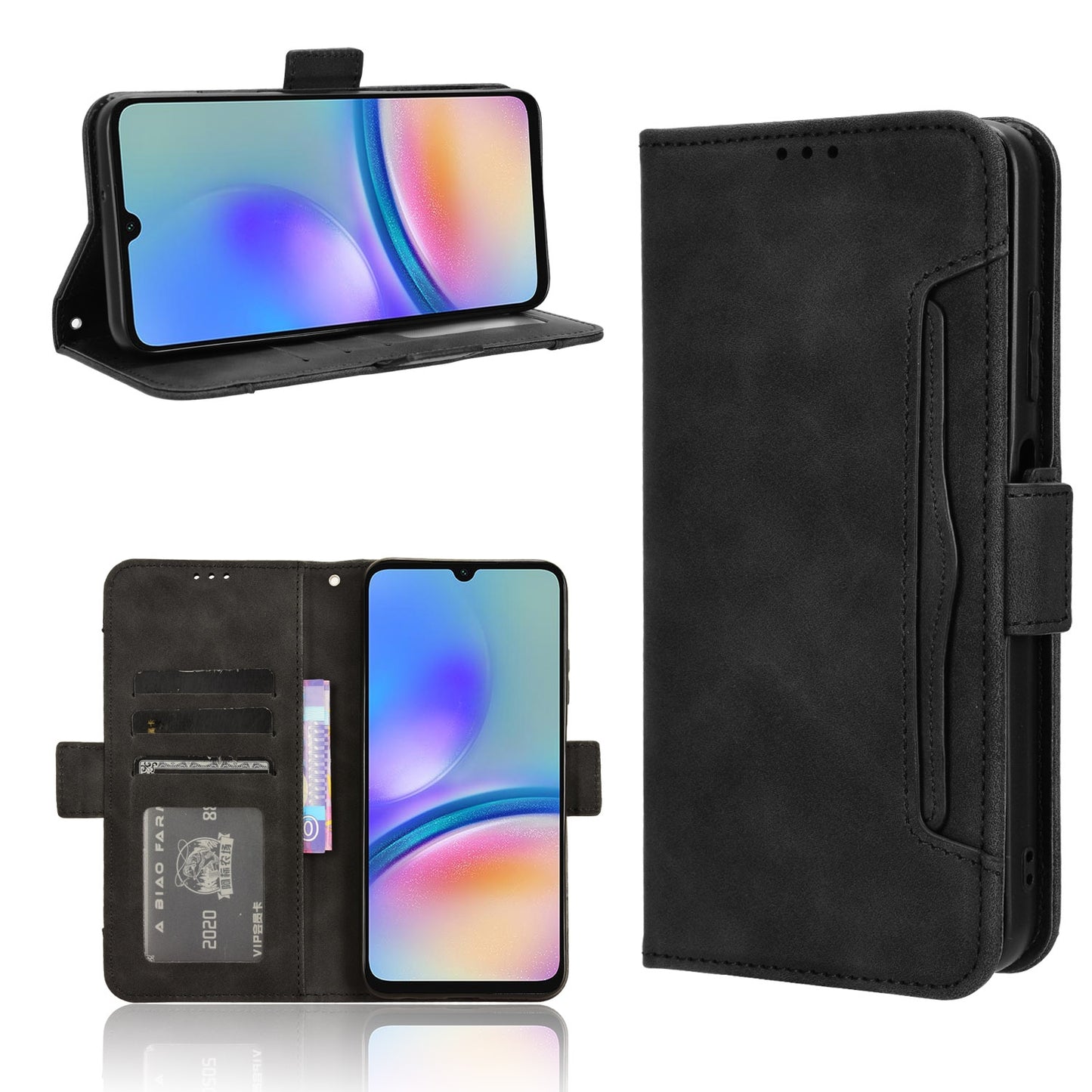 Samsung Galaxy A05s Skin Feel PU Leather Wallet Phone Case with Card Slots, Cash Pocket, Magnetic Closure, Built-In Stand, Full Protection TPU Cover