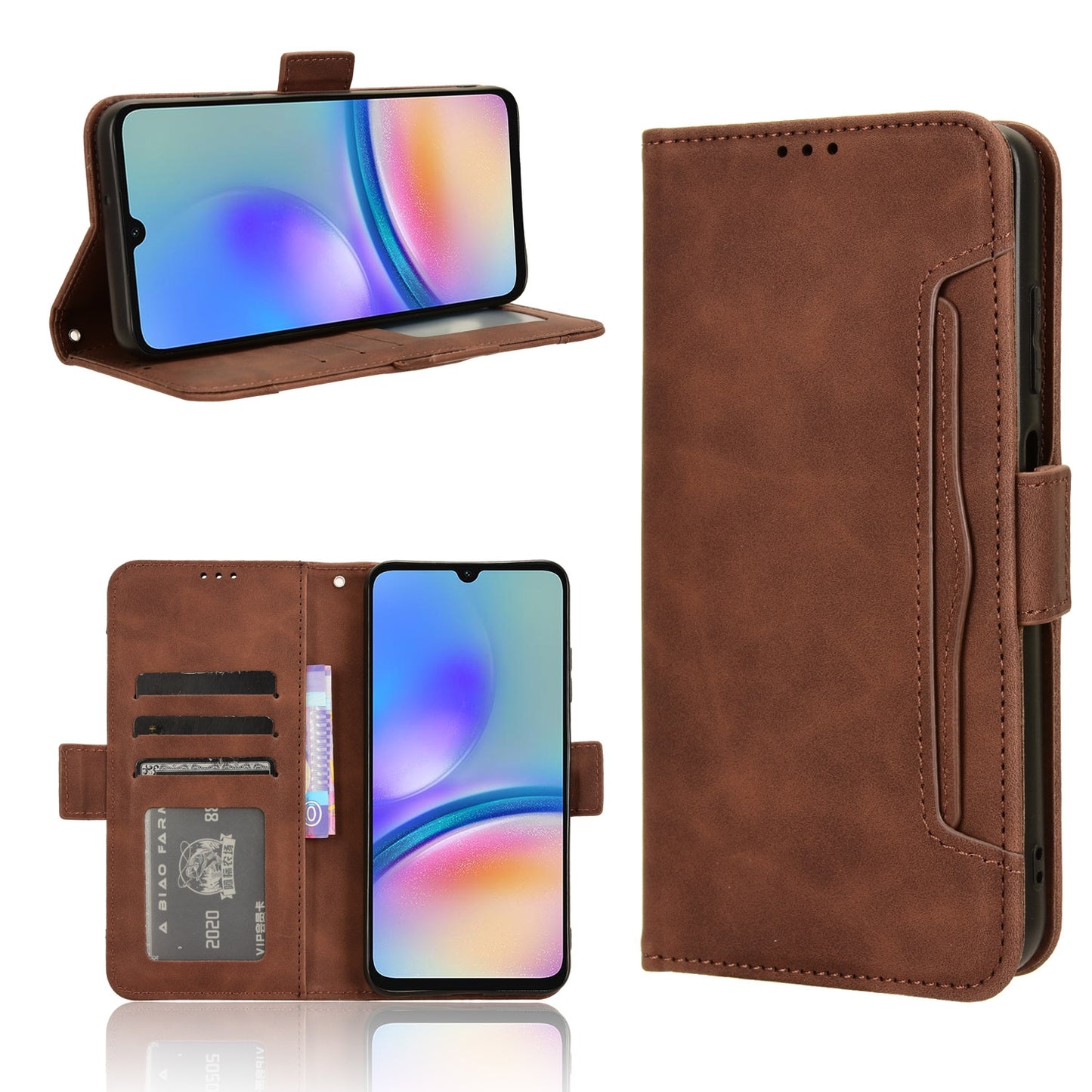 Samsung Galaxy M14 Skin Feel PU Leather Wallet Phone Case with Card Slots, Cash Pocket, Magnetic Closure, Built-In Stand, Full Protection TPU Cover