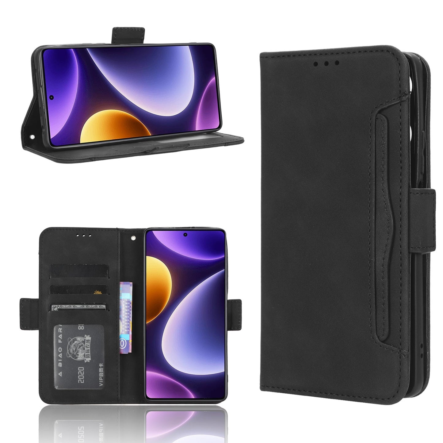 Xiaomi Poco F5 5G Skin Feel PU Leather Wallet Phone Case with Card Slots, Cash Pocket, Magnetic Closure, Built-In Stand, Full Protection TPU Cover