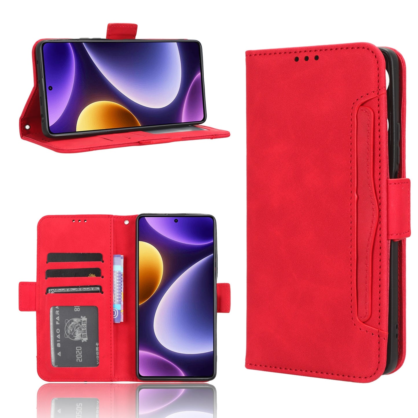 Xiaomi Poco F5 5G Skin Feel PU Leather Wallet Phone Case with Card Slots, Cash Pocket, Magnetic Closure, Built-In Stand, Full Protection TPU Cover