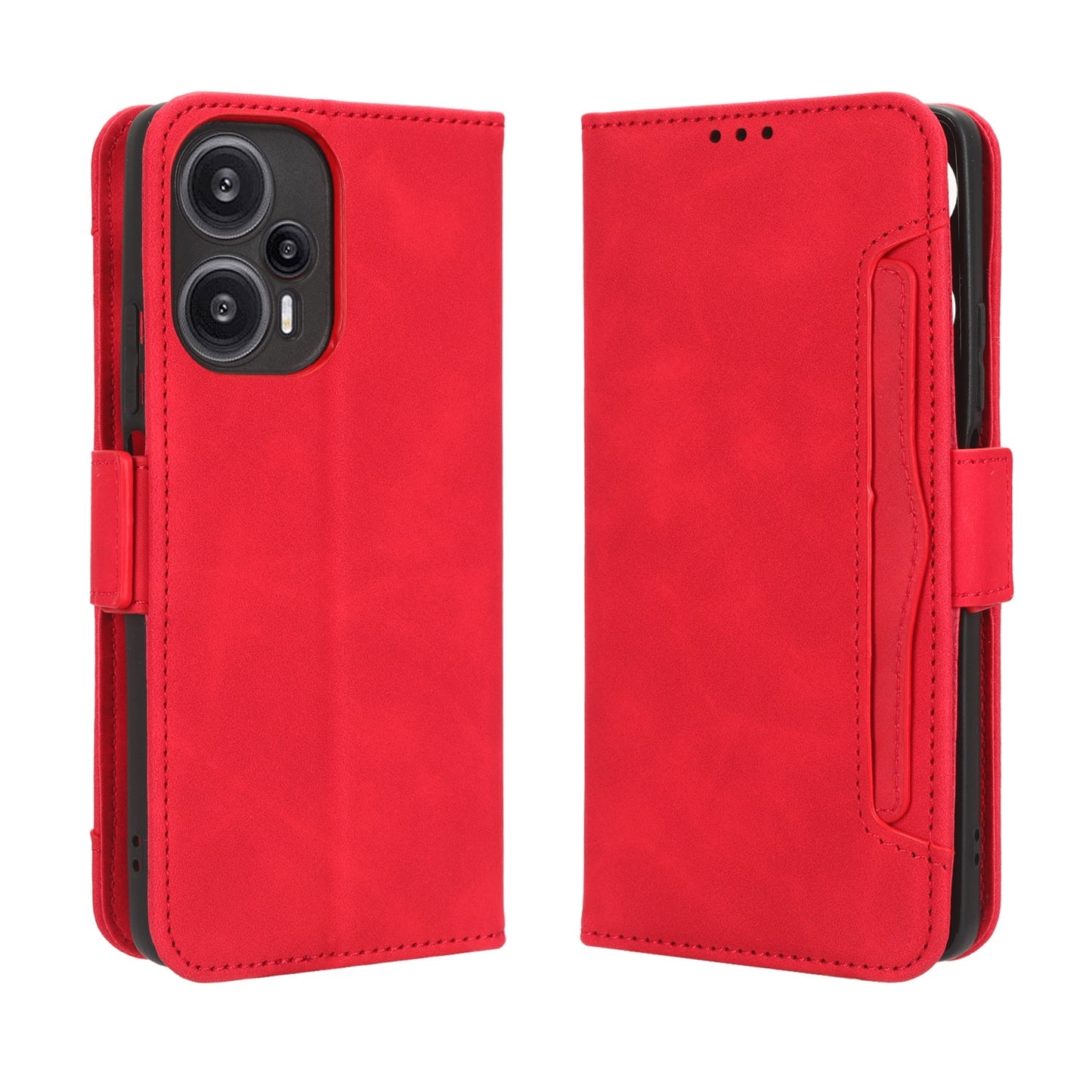 Xiaomi Poco F5 5G Skin Feel PU Leather Wallet Phone Case with Card Slots, Cash Pocket, Magnetic Closure, Built-In Stand, Full Protection TPU Cover