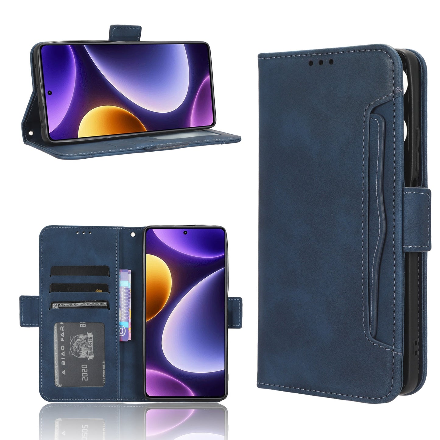 Xiaomi Poco F5 5G Skin Feel PU Leather Wallet Phone Case with Card Slots, Cash Pocket, Magnetic Closure, Built-In Stand, Full Protection TPU Cover