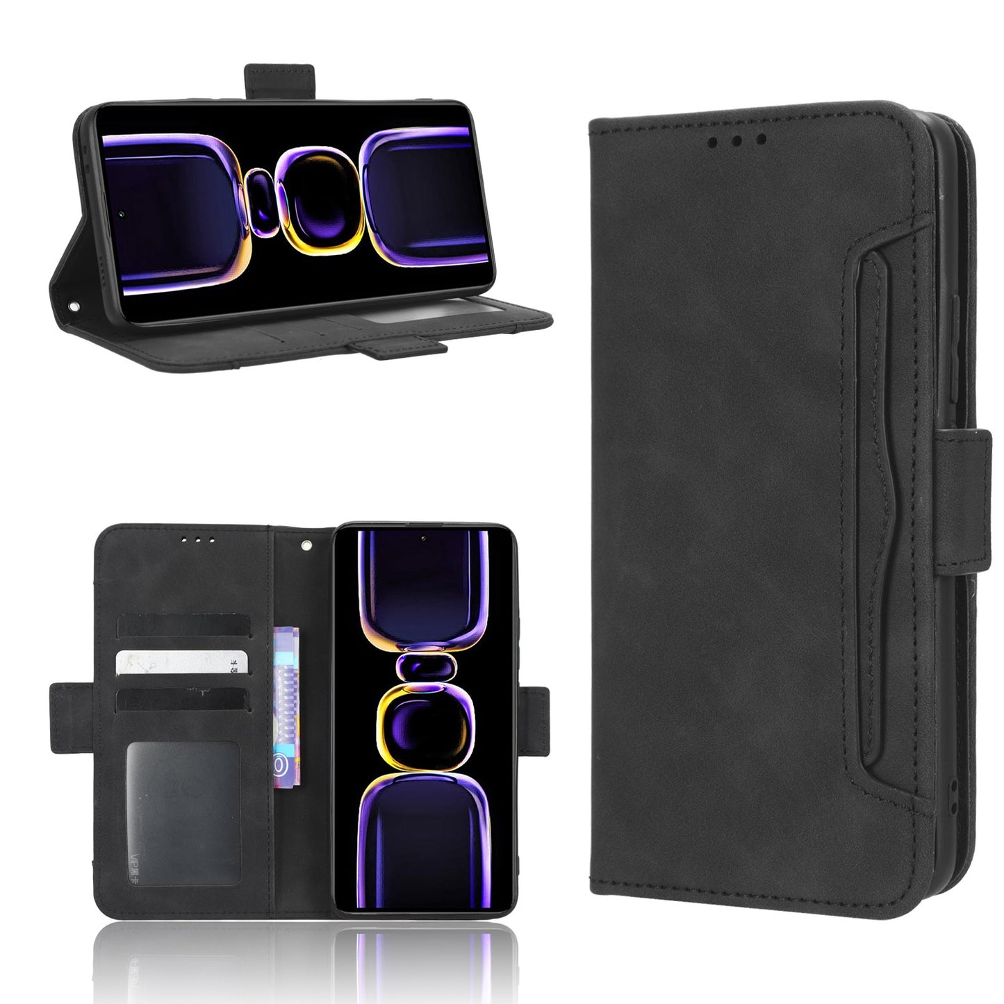 Xiaomi Redmi K60 5G Skin Feel PU Leather Wallet Phone Case with Card Slots, Cash Pocket, Magnetic Closure, Built-In Stand, Full Protection TPU Cover