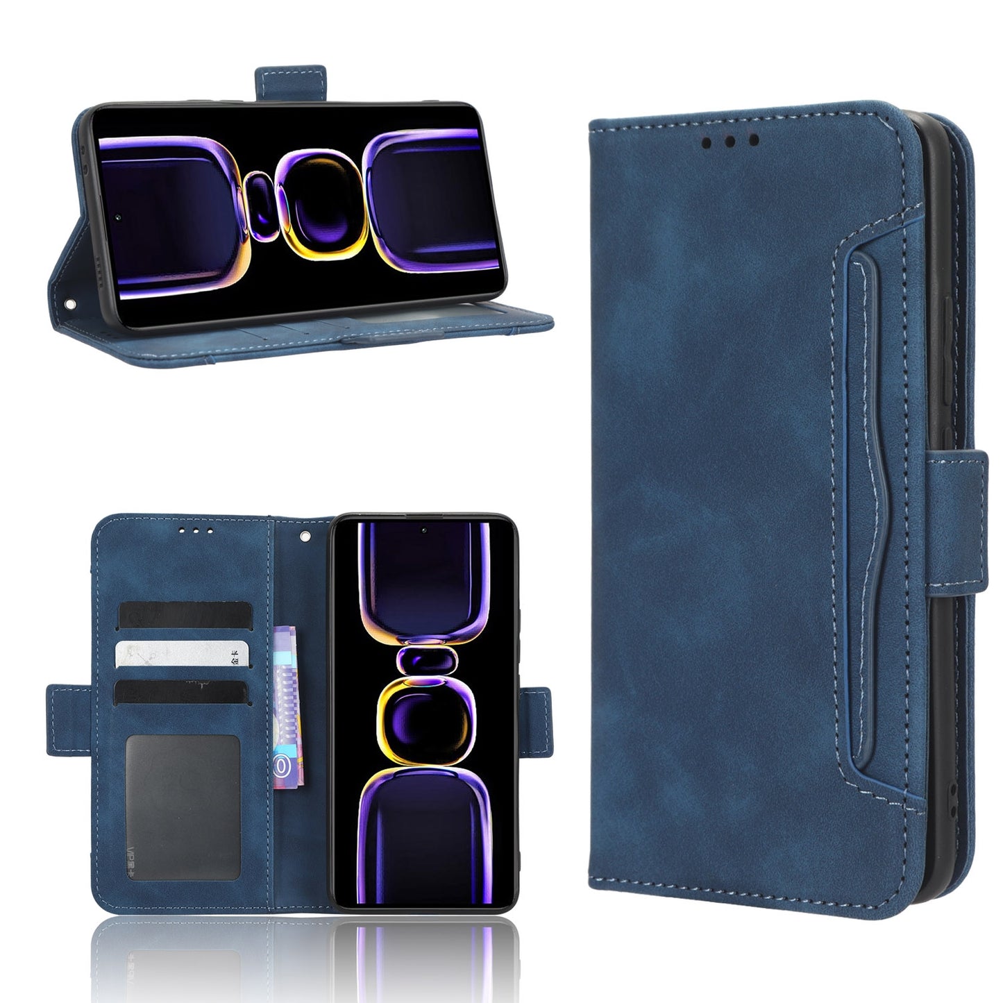 Xiaomi Poco F5 Pro Skin Feel PU Leather Wallet Phone Case with Card Slots, Cash Pocket, Magnetic Closure, Built-In Stand, Full Protection TPU Cover