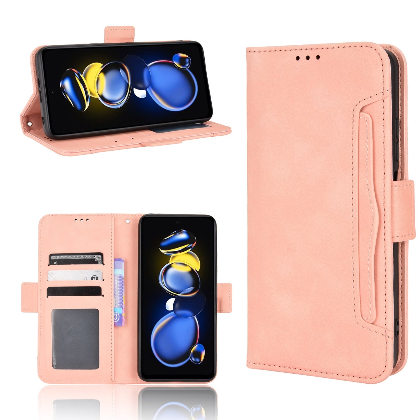 Xiaomi Redmi Note 12T Pro 5G Skin Feel PU Leather Wallet Phone Case with Card Slots, Cash Pocket, Magnetic Closure, Built-In Stand, Full Protection TPU Cover