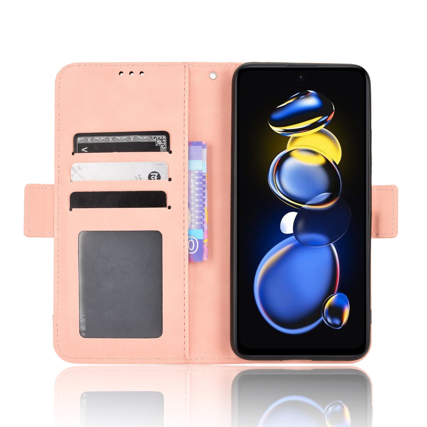 Xiaomi Redmi Note 12T Pro 5G Skin Feel PU Leather Wallet Phone Case with Card Slots, Cash Pocket, Magnetic Closure, Built-In Stand, Full Protection TPU Cover