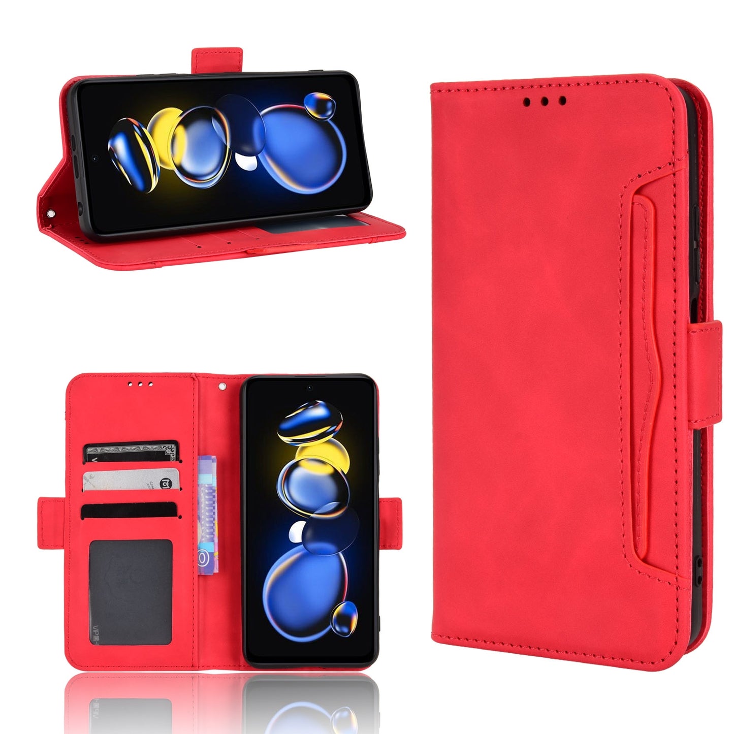 Xiaomi Redmi Note 12T Pro 5G Skin Feel PU Leather Wallet Phone Case with Card Slots, Cash Pocket, Magnetic Closure, Built-In Stand, Full Protection TPU Cover