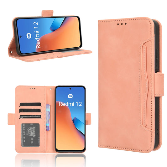Xiaomi Redmi 12 4G Skin Feel PU Leather Wallet Phone Case with Card Slots, Cash Pocket, Magnetic Closure, Built-In Stand, Full Protection TPU Cover