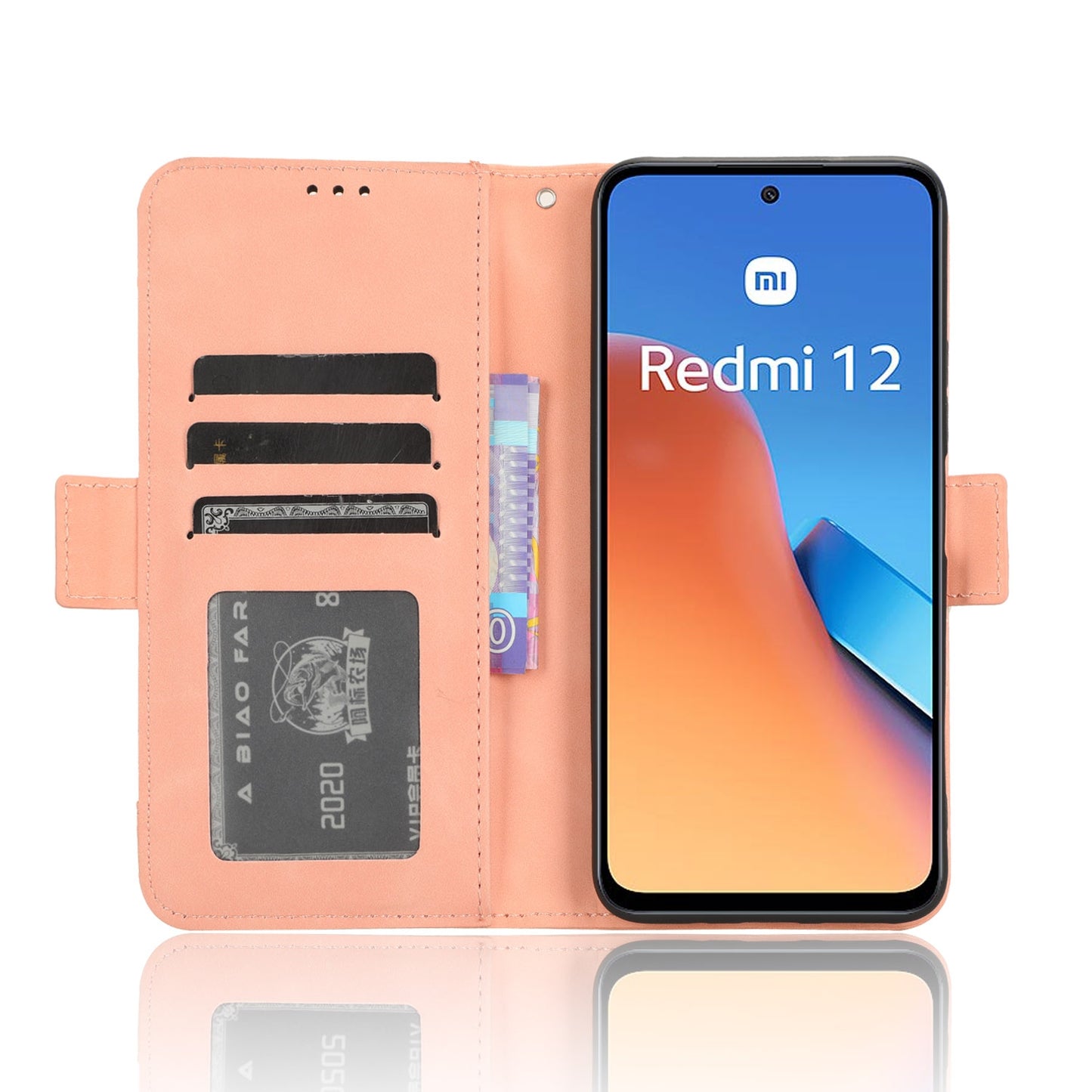 Xiaomi Redmi 12 4G Skin Feel PU Leather Wallet Phone Case with Card Slots, Cash Pocket, Magnetic Closure, Built-In Stand, Full Protection TPU Cover