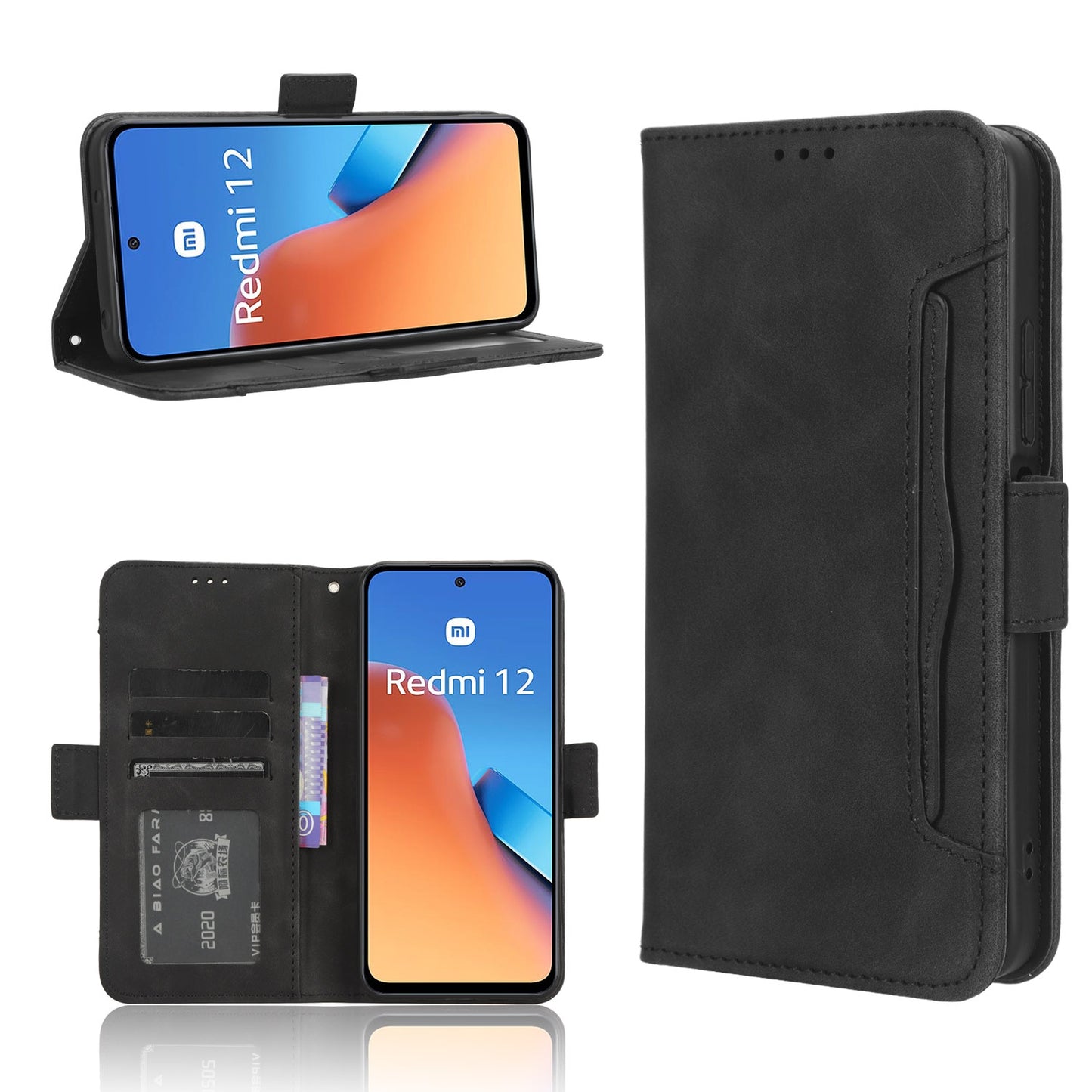 Xiaomi Redmi 12 4G Skin Feel PU Leather Wallet Phone Case with Card Slots, Cash Pocket, Magnetic Closure, Built-In Stand, Full Protection TPU Cover