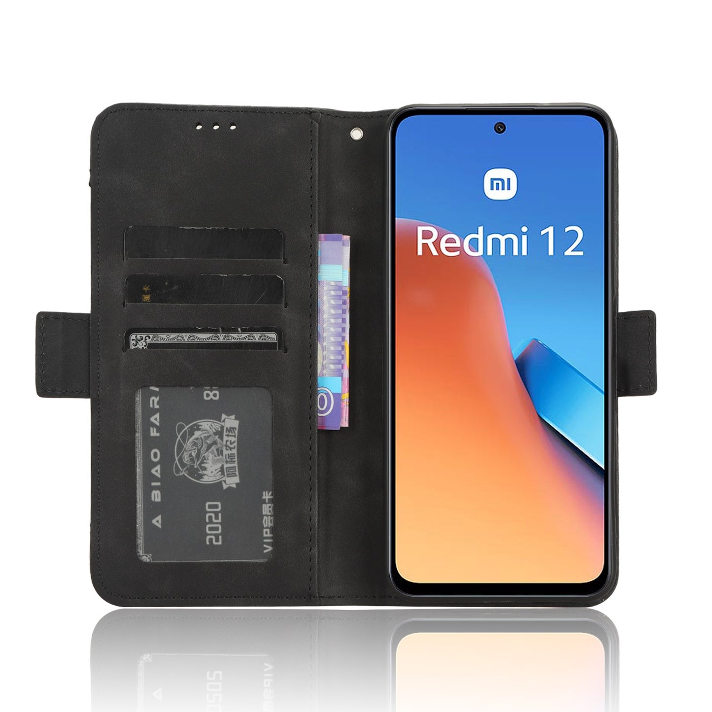Xiaomi Redmi 12 4G Skin Feel PU Leather Wallet Phone Case with Card Slots, Cash Pocket, Magnetic Closure, Built-In Stand, Full Protection TPU Cover