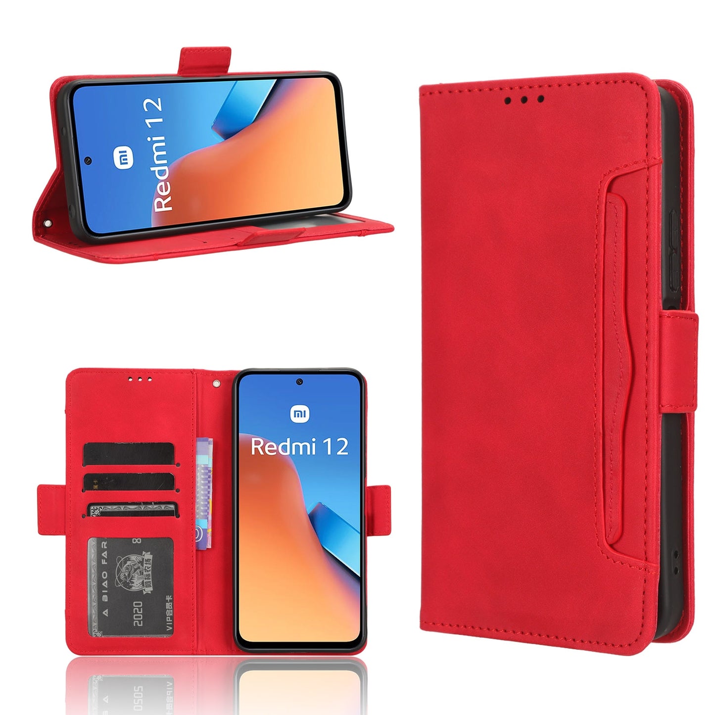 Xiaomi Redmi 12 4G Skin Feel PU Leather Wallet Phone Case with Card Slots, Cash Pocket, Magnetic Closure, Built-In Stand, Full Protection TPU Cover