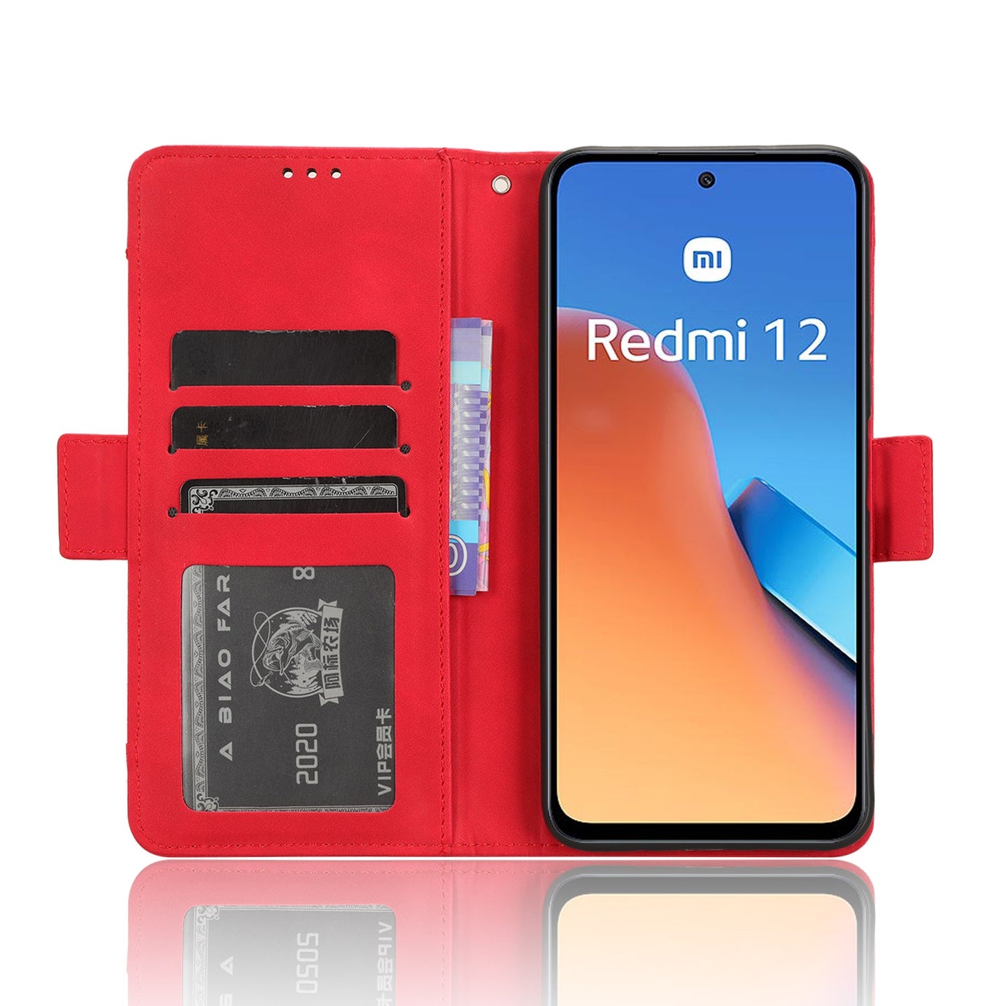 Xiaomi Redmi 12 4G Skin Feel PU Leather Wallet Phone Case with Card Slots, Cash Pocket, Magnetic Closure, Built-In Stand, Full Protection TPU Cover