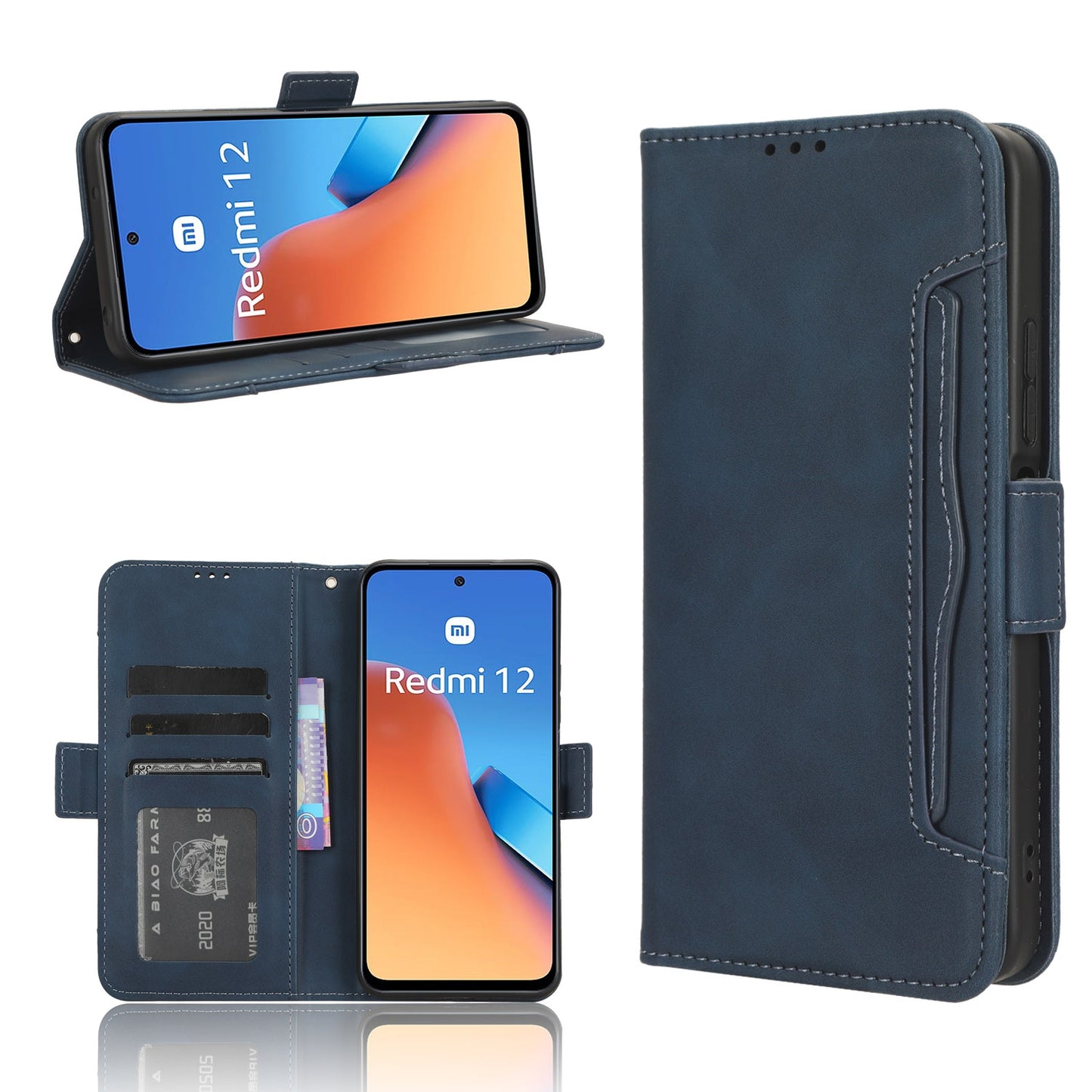 Xiaomi Redmi 12 4G Skin Feel PU Leather Wallet Phone Case with Card Slots, Cash Pocket, Magnetic Closure, Built-In Stand, Full Protection TPU Cover