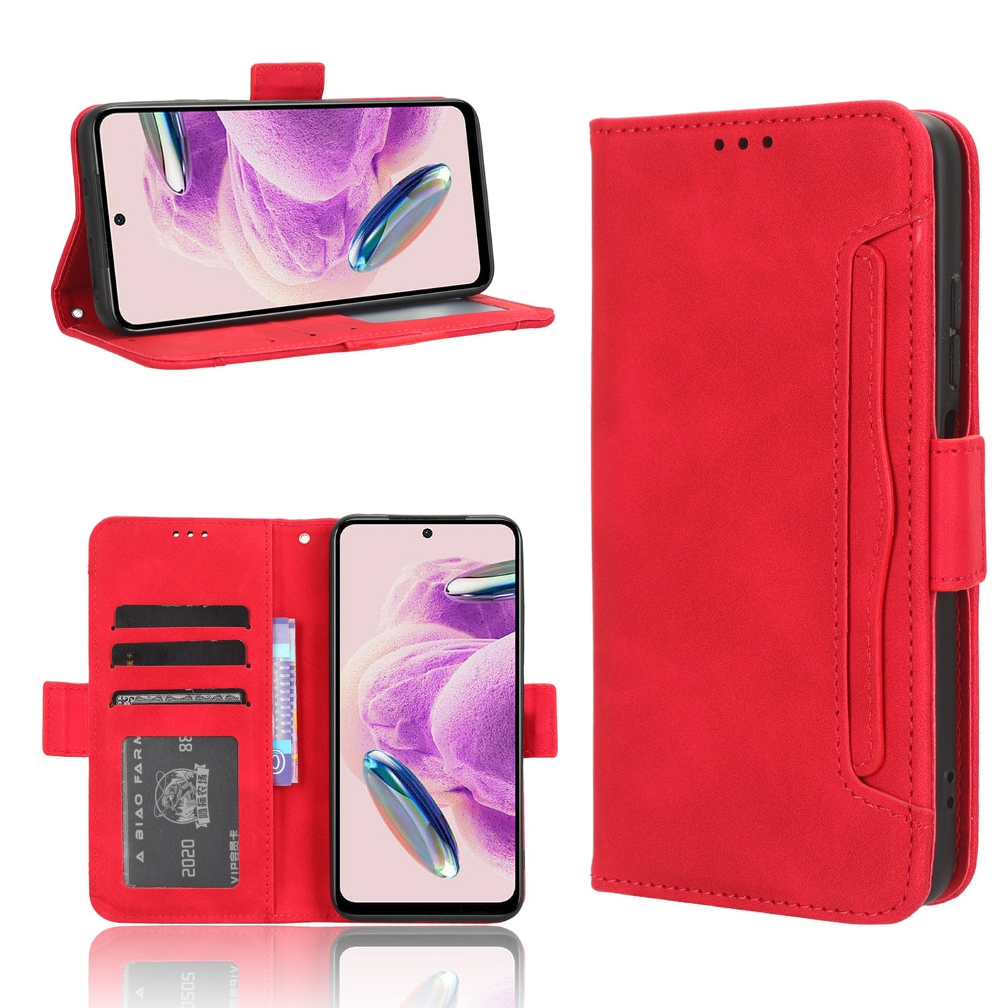 Xiaomi Redmi Note 12S 4G Skin Feel PU Leather Wallet Phone Case with Card Slots, Cash Pocket, Magnetic Closure, Built-In Stand, Full Protection TPU Cover