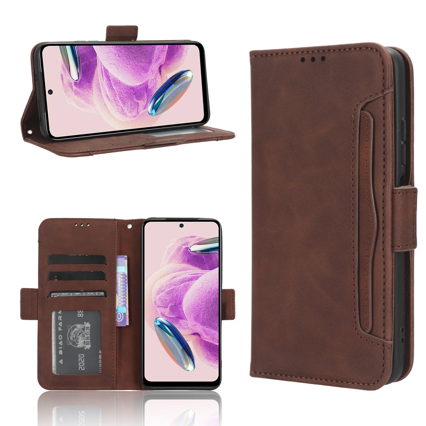 Xiaomi Redmi Note 12S 4G Skin Feel PU Leather Wallet Phone Case with Card Slots, Cash Pocket, Magnetic Closure, Built-In Stand, Full Protection TPU Cover