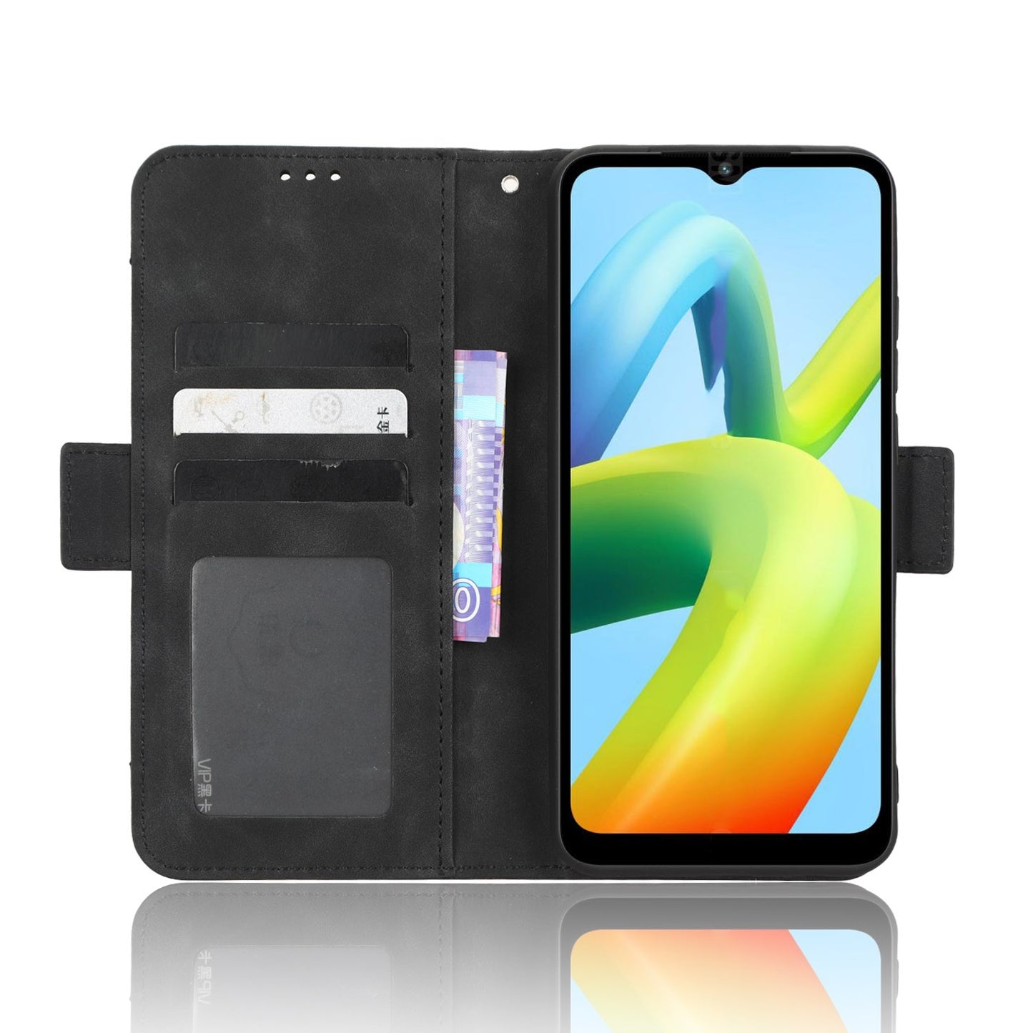 Xiaomi Redmi A1+ Skin Feel PU Leather Wallet Phone Case with Card Slots, Cash Pocket, Magnetic Closure, Built-In Stand, Full Protection TPU Cover
