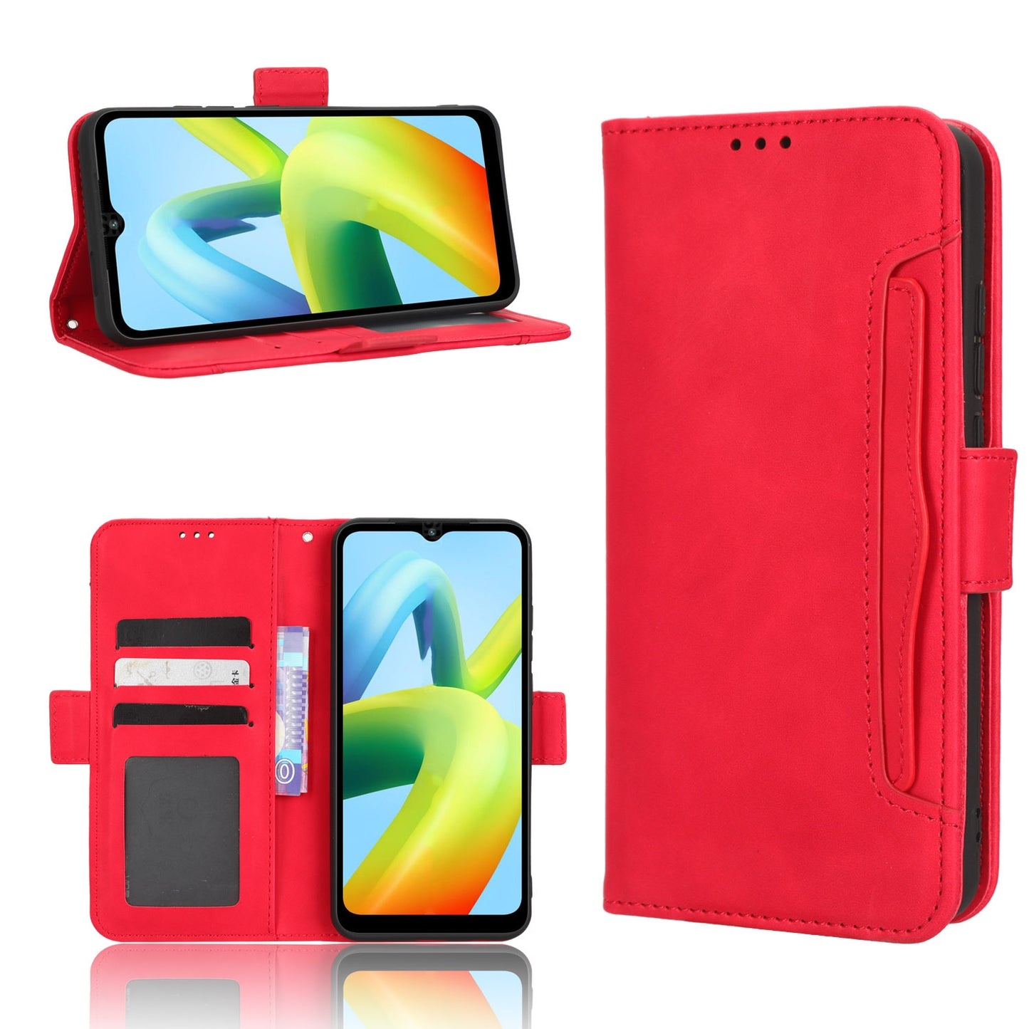 Xiaomi Redmi A2+ Skin Feel PU Leather Wallet Phone Case with Card Slots, Cash Pocket, Magnetic Closure, Built-In Stand, Full Protection TPU Cover