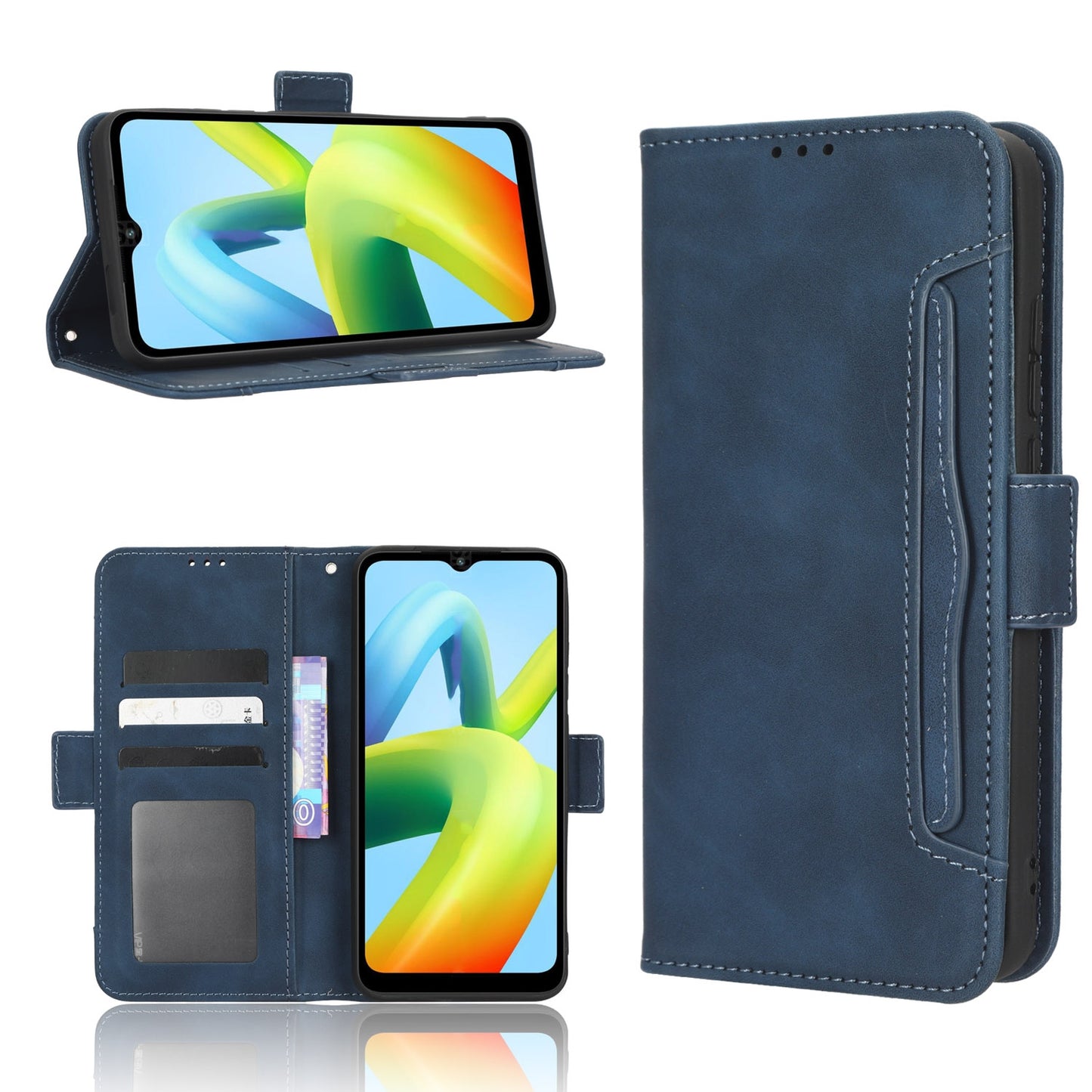 Xiaomi Redmi A1+ Skin Feel PU Leather Wallet Phone Case with Card Slots, Cash Pocket, Magnetic Closure, Built-In Stand, Full Protection TPU Cover
