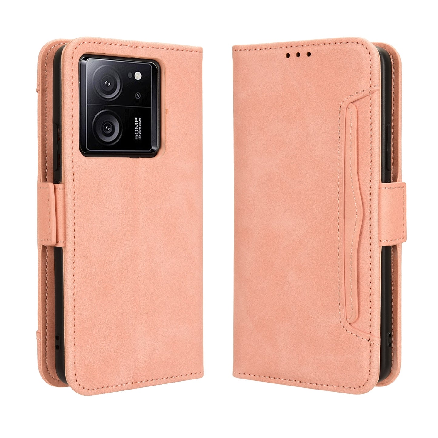 Xiaomi 13T Pro Skin Feel PU Leather Wallet Phone Case with Card Slots, Cash Pocket, Magnetic Closure, Built-In Stand, Full Protection TPU Cover
