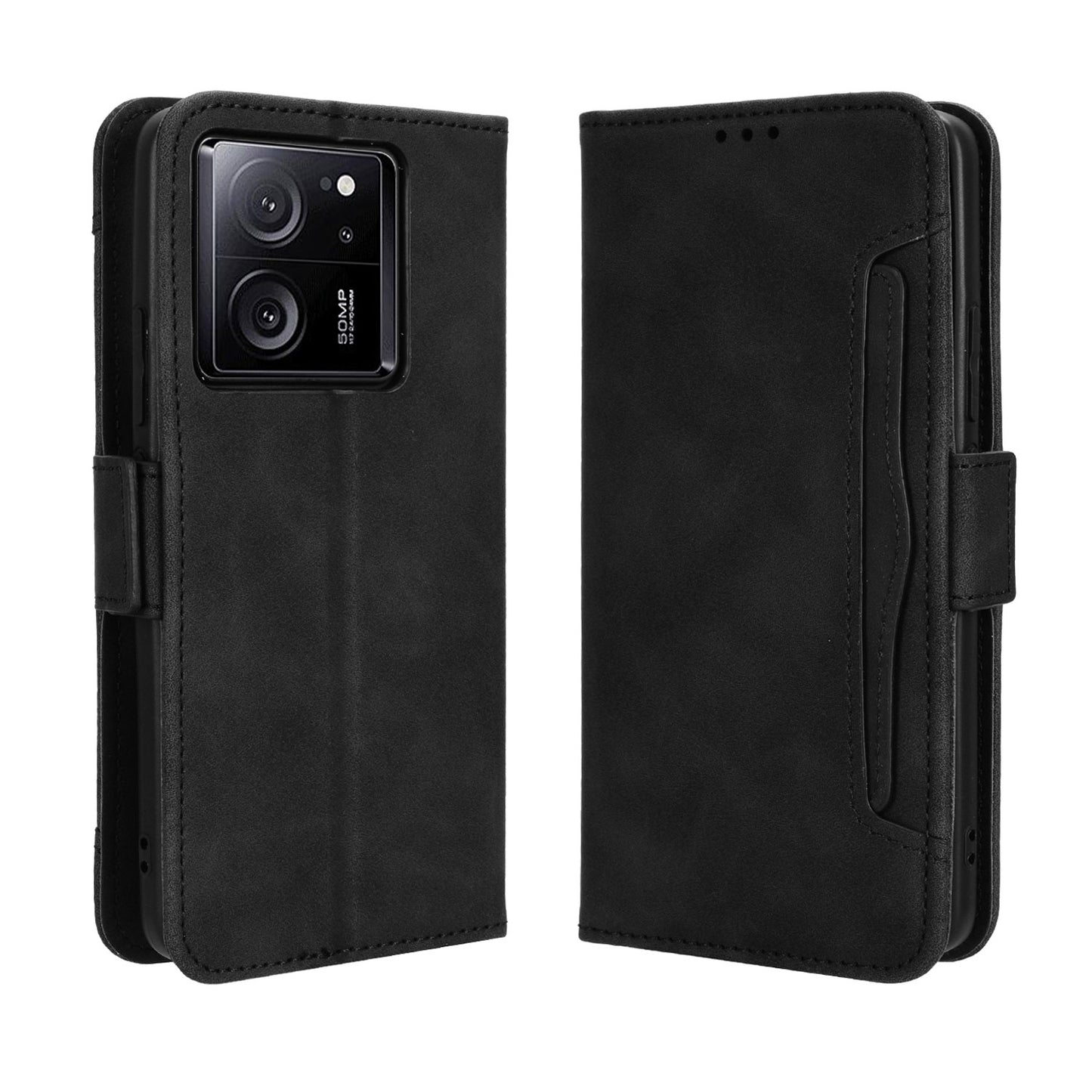 Xiaomi 13T Pro Skin Feel PU Leather Wallet Phone Case with Card Slots, Cash Pocket, Magnetic Closure, Built-In Stand, Full Protection TPU Cover