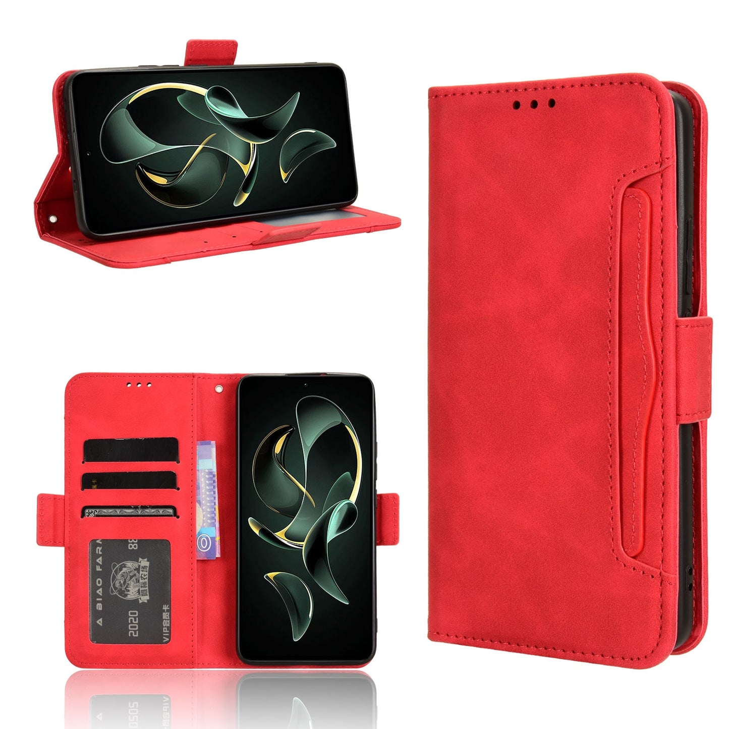 Xiaomi 13T Skin Feel PU Leather Wallet Phone Case with Card Slots, Cash Pocket, Magnetic Closure, Built-In Stand, Full Protection TPU Cover