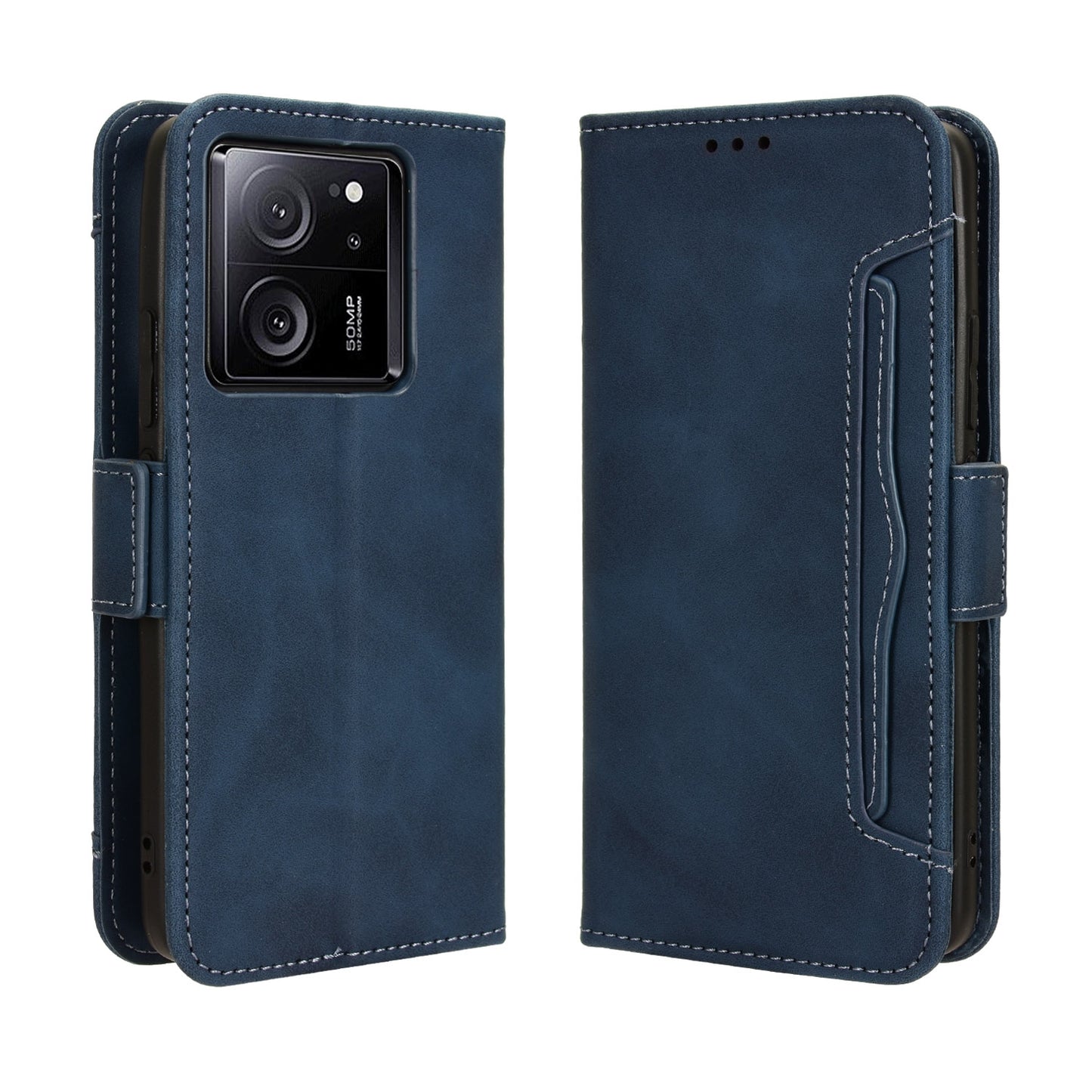 Xiaomi 13T Skin Feel PU Leather Wallet Phone Case with Card Slots, Cash Pocket, Magnetic Closure, Built-In Stand, Full Protection TPU Cover